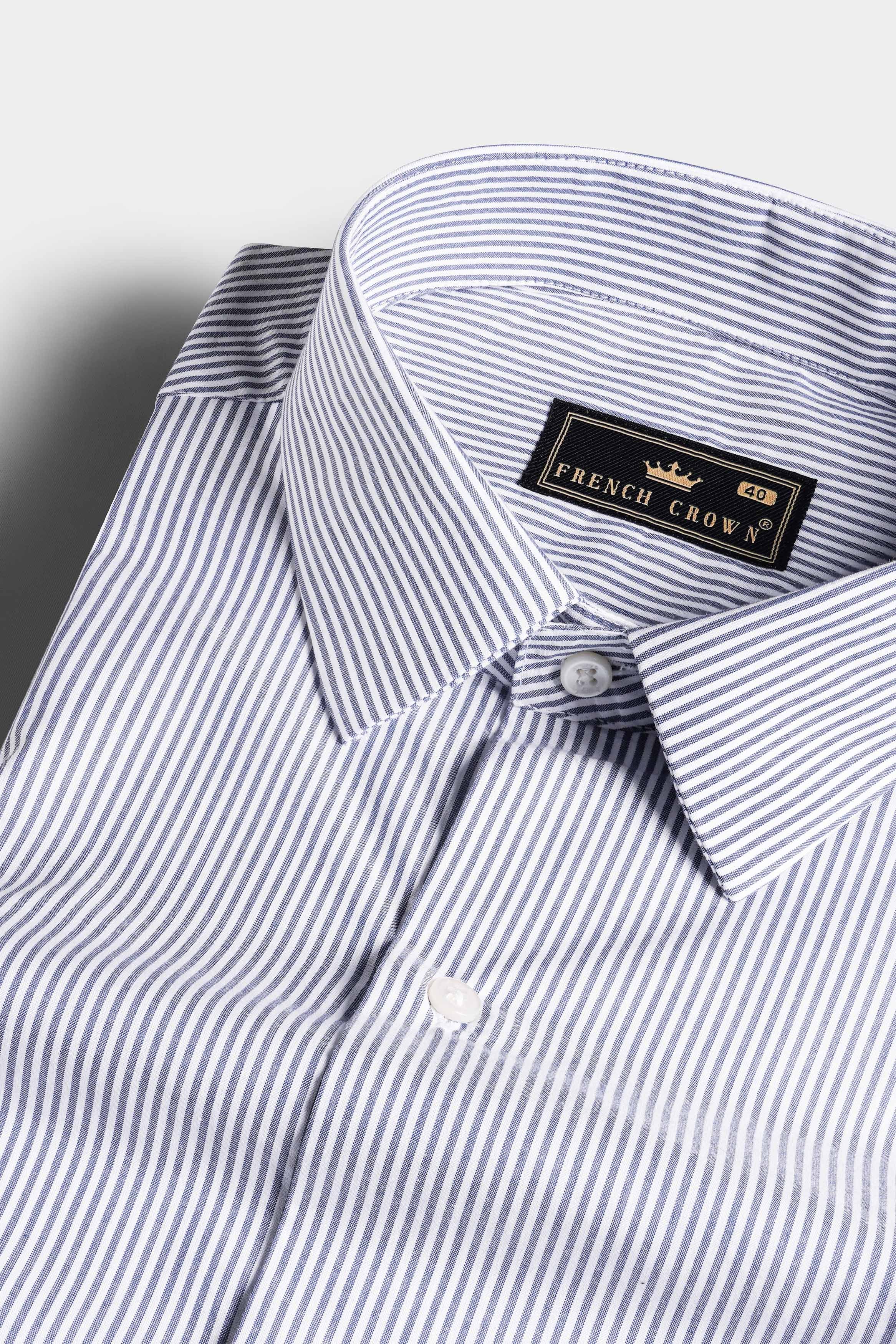 Bright White and Casper Blue Striped Premium Cotton Shirt