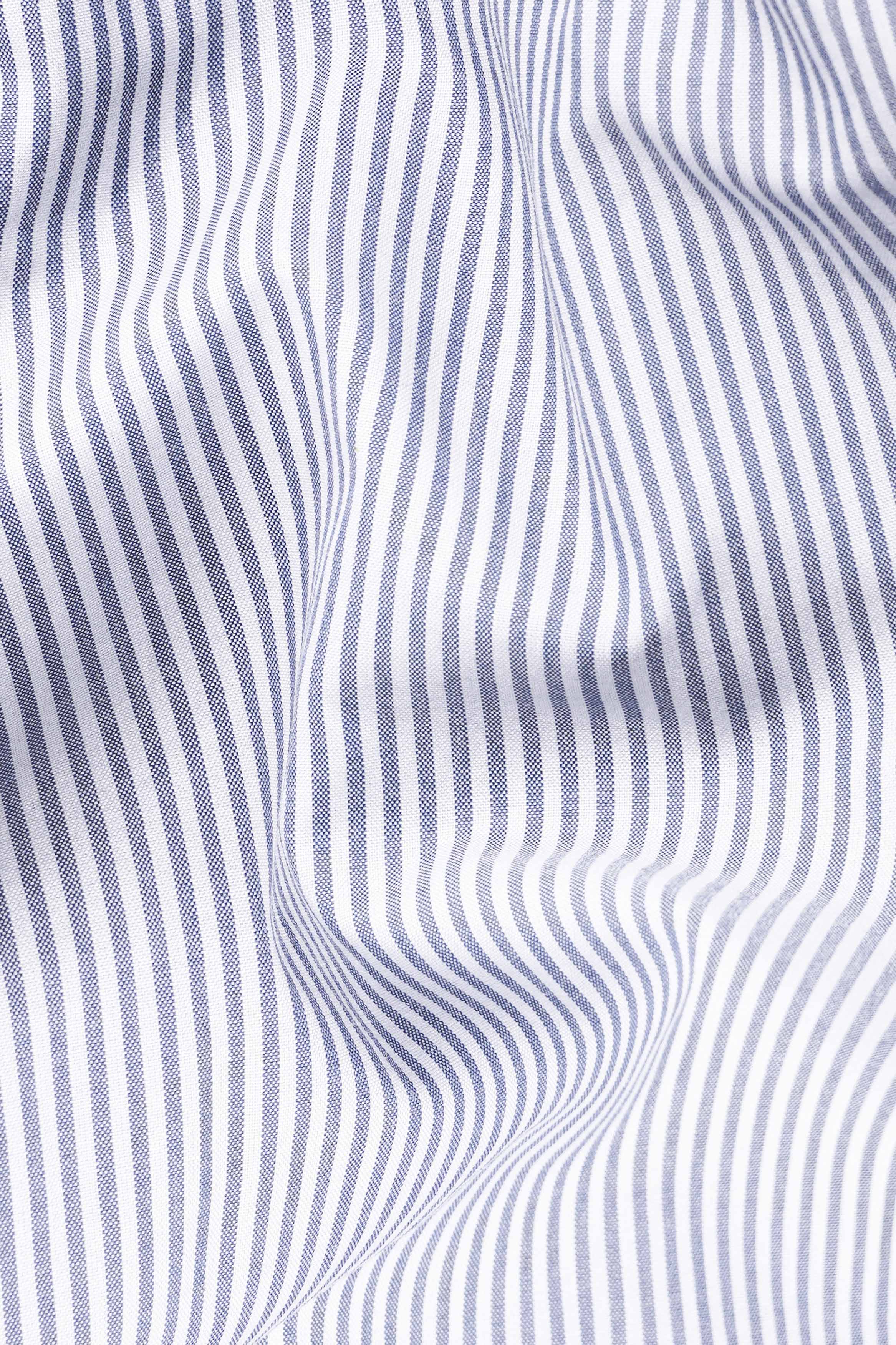 Bright White and Casper Blue Striped Premium Cotton Shirt