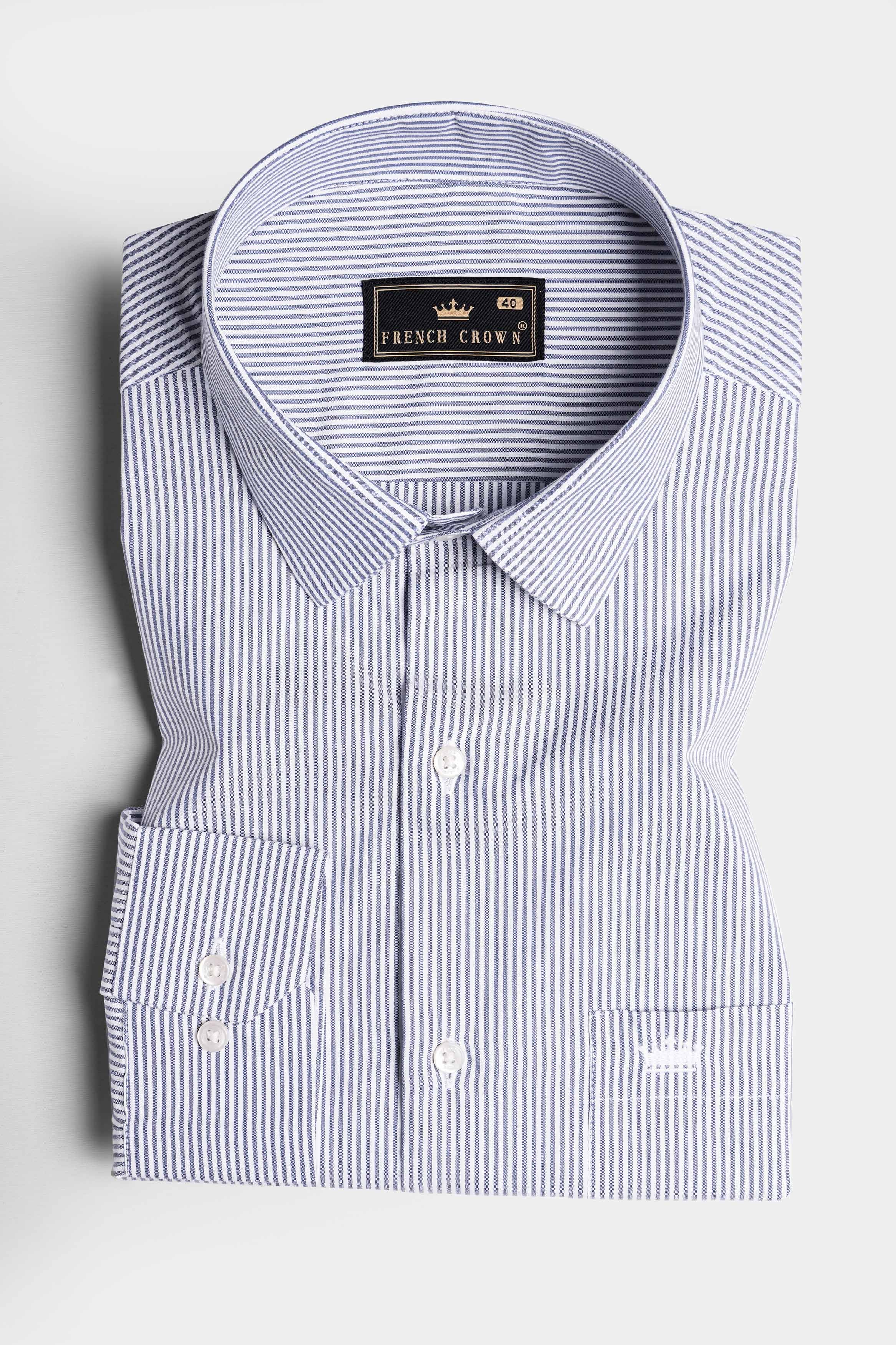 Bright White and Casper Blue Striped Premium Cotton Shirt