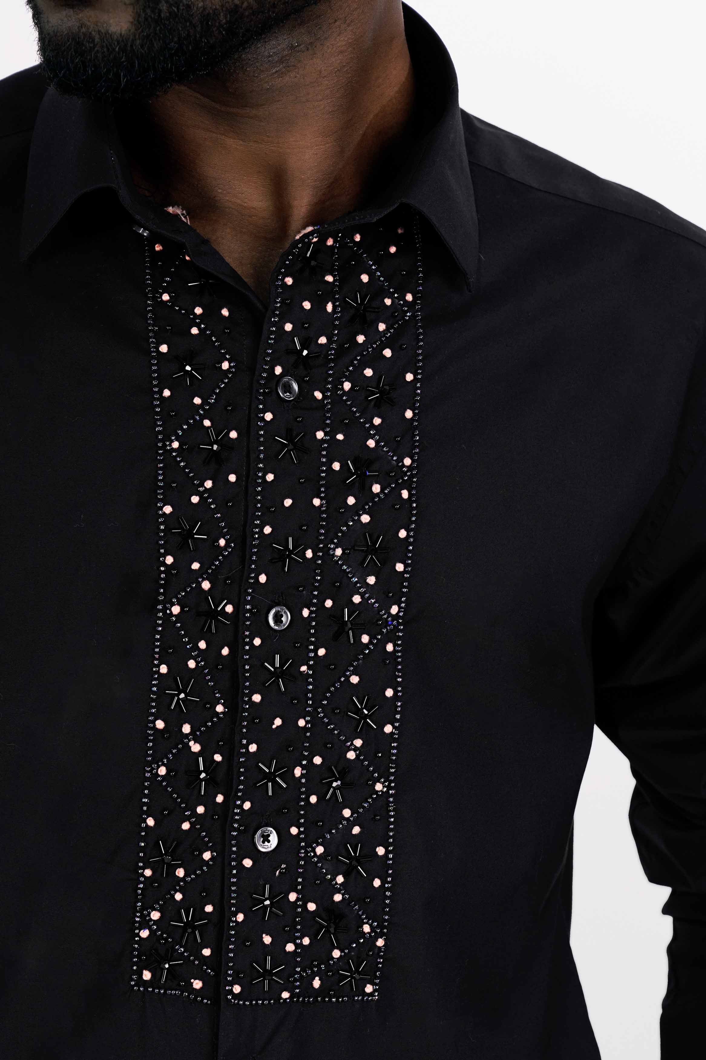 Jade Black Handcrafted Embroidered Super Soft Premium Cotton Designer Shirt