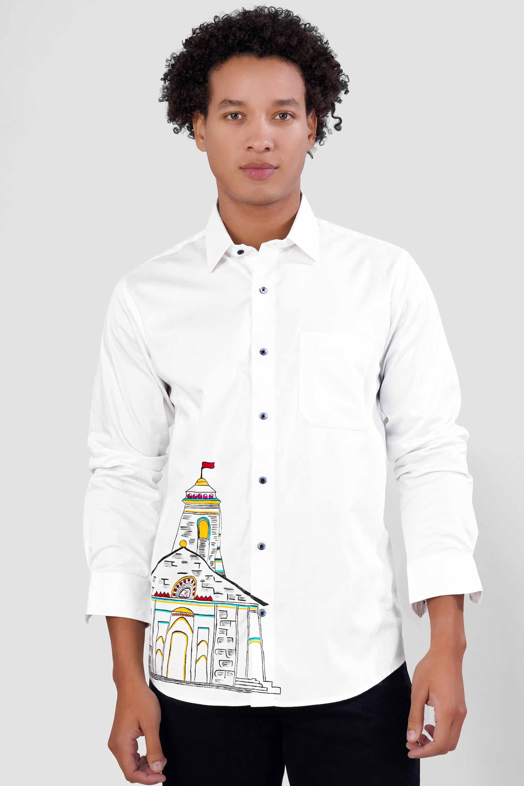 Bright White Kedarnath Temple Hand Painted Super Soft Premium Cotton Designer Shirt 1066-BLE-ART01-38, 1066-BLE-ART01-H-38, 1066-BLE-ART01-39, 1066-BLE-ART01-H-39, 1066-BLE-ART01-40, 1066-BLE-ART01-H-40, 1066-BLE-ART01-42, 1066-BLE-ART01-H-42, 1066-BLE-ART01-44, 1066-BLE-ART01-H-44, 1066-BLE-ART01-46, 1066-BLE-ART01-H-46, 1066-BLE-ART01-48, 1066-BLE-ART01-H-48, 1066-BLE-ART01-50, 1066-BLE-ART01-H-50, 1066-BLE-ART01-52, 1066-BLE-ART01-H-52