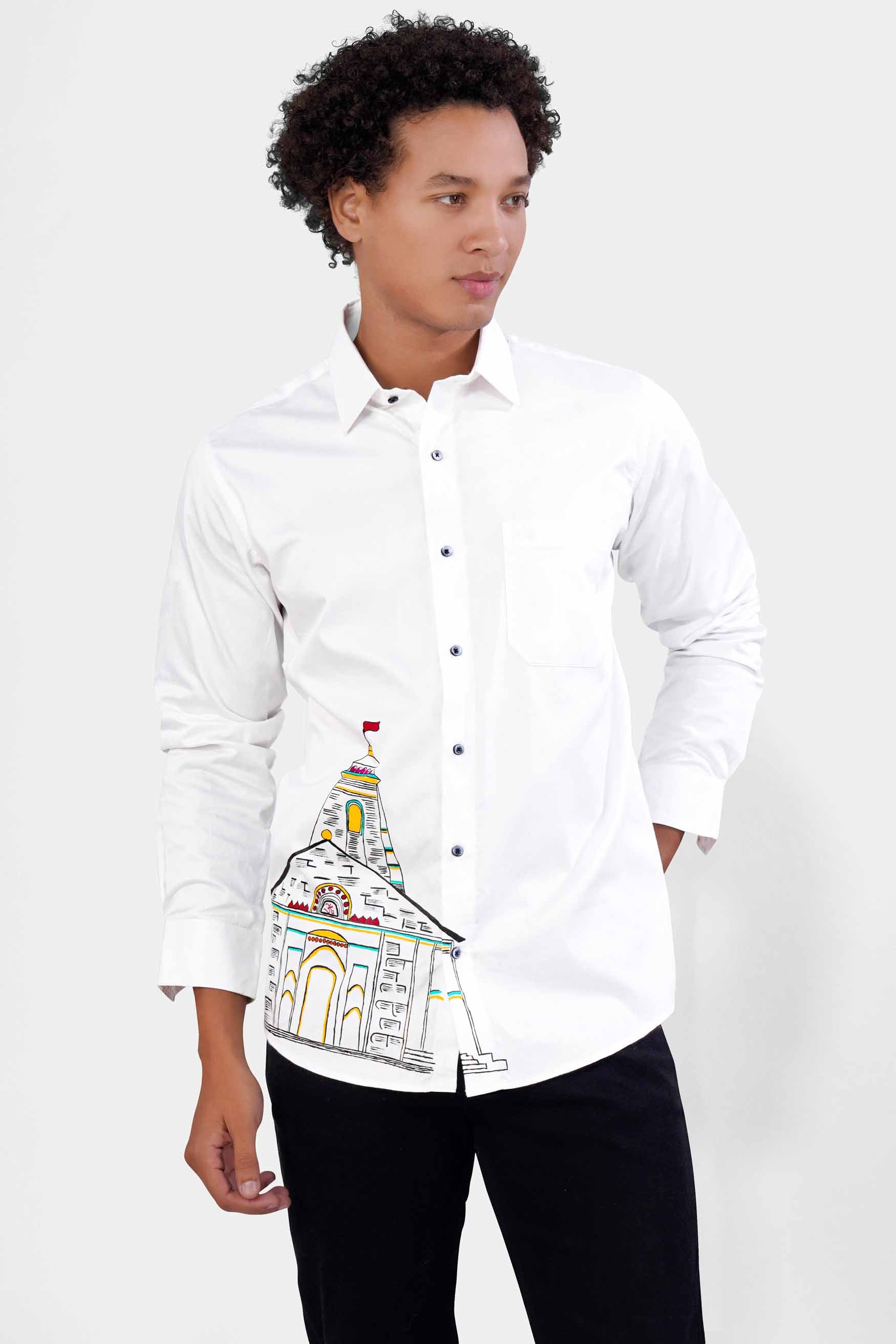 Bright White Kedarnath Temple Hand Painted Super Soft Premium Cotton Designer Shirt 1066-BLE-ART01-38, 1066-BLE-ART01-H-38, 1066-BLE-ART01-39, 1066-BLE-ART01-H-39, 1066-BLE-ART01-40, 1066-BLE-ART01-H-40, 1066-BLE-ART01-42, 1066-BLE-ART01-H-42, 1066-BLE-ART01-44, 1066-BLE-ART01-H-44, 1066-BLE-ART01-46, 1066-BLE-ART01-H-46, 1066-BLE-ART01-48, 1066-BLE-ART01-H-48, 1066-BLE-ART01-50, 1066-BLE-ART01-H-50, 1066-BLE-ART01-52, 1066-BLE-ART01-H-52