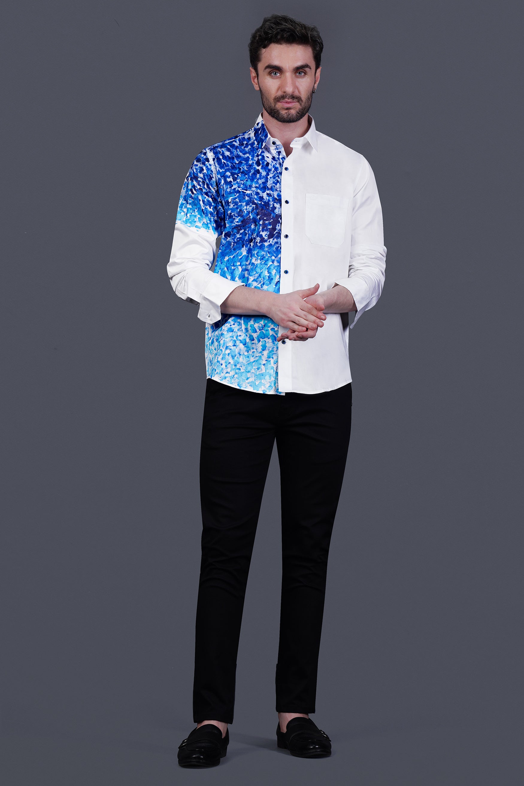 Bright White Hand Painted Subtle Sheen Super Soft Premium Cotton Designer Shirt