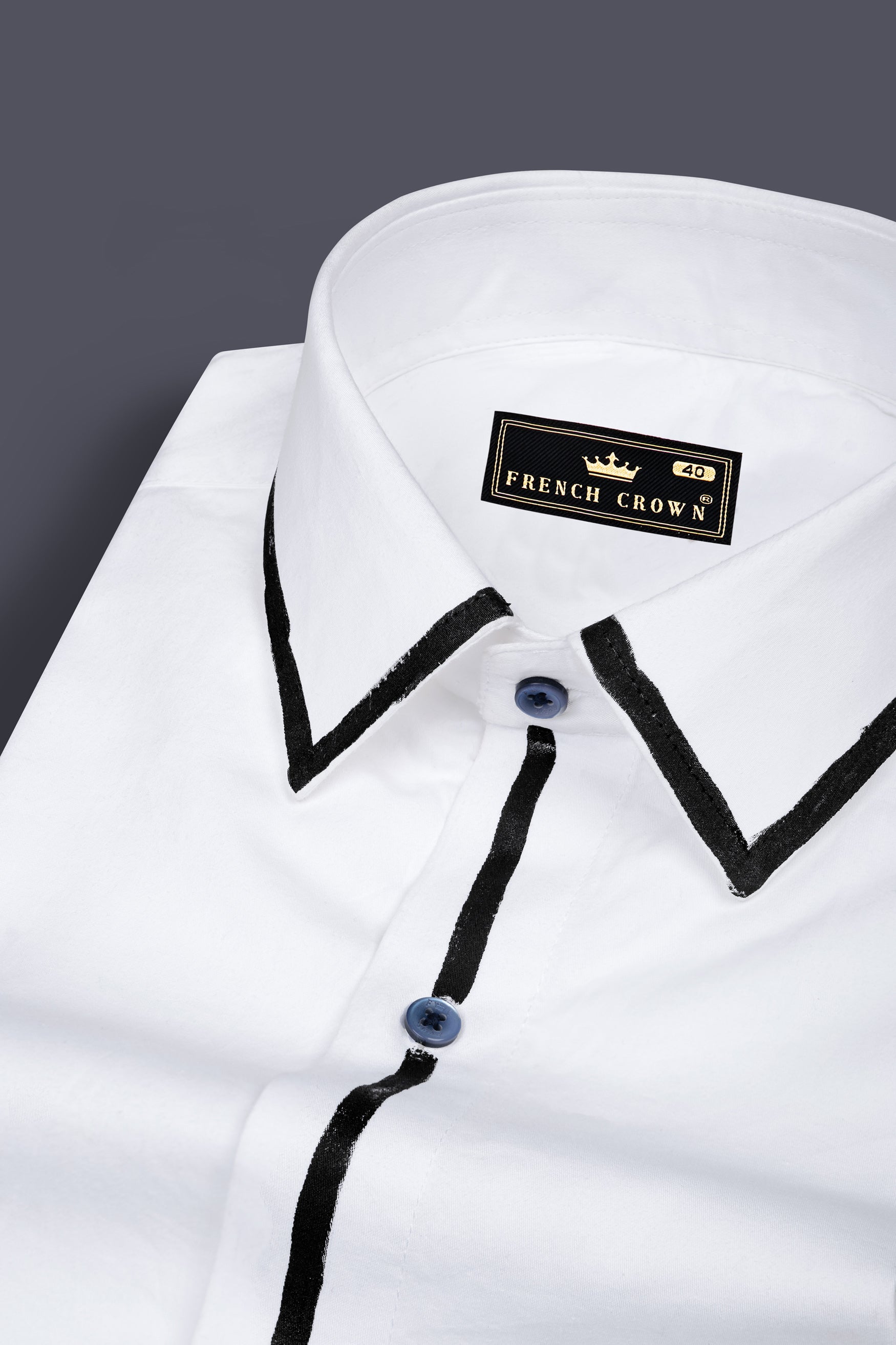 Bright White Subtle Sheen Embellished with Black Hand Painted Super Soft Premium Cotton Designer Shirt