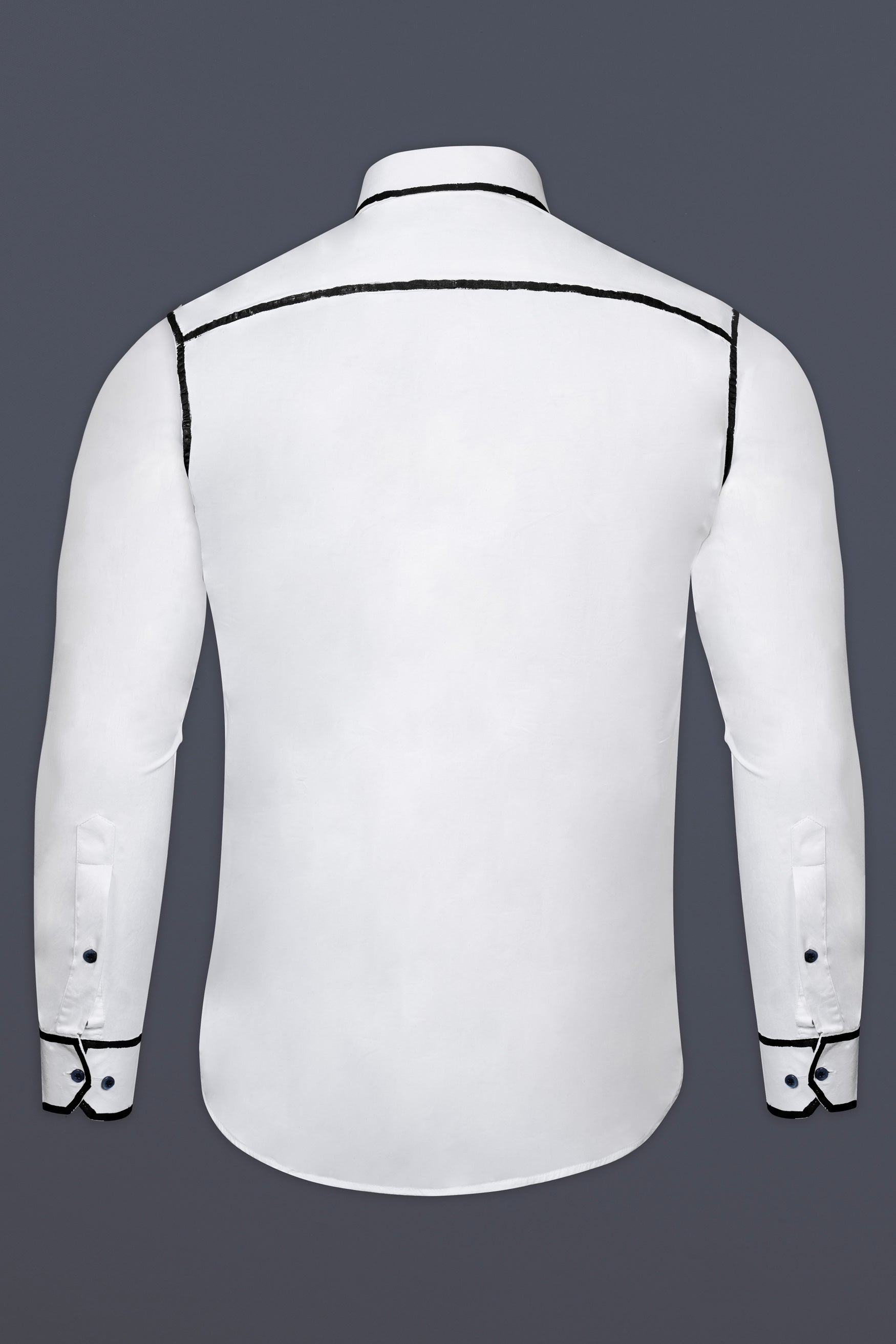 Bright White Subtle Sheen Embellished with Black Hand Painted Super Soft Premium Cotton Designer Shirt