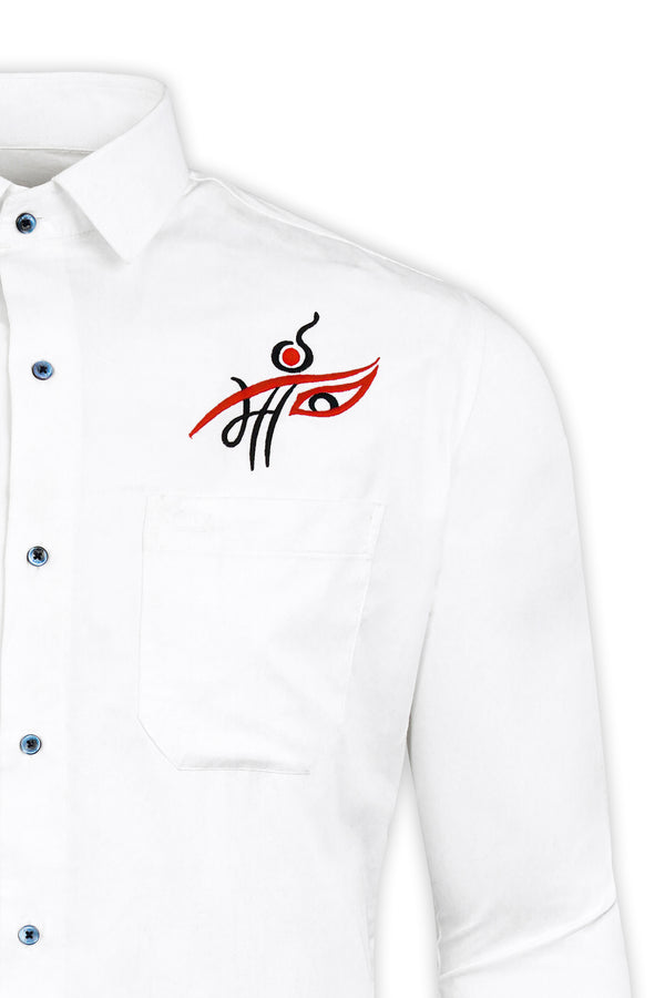 Bright White MAA Embroidered Subtle Sheen Super Soft Premium Cotton Designer Shirt