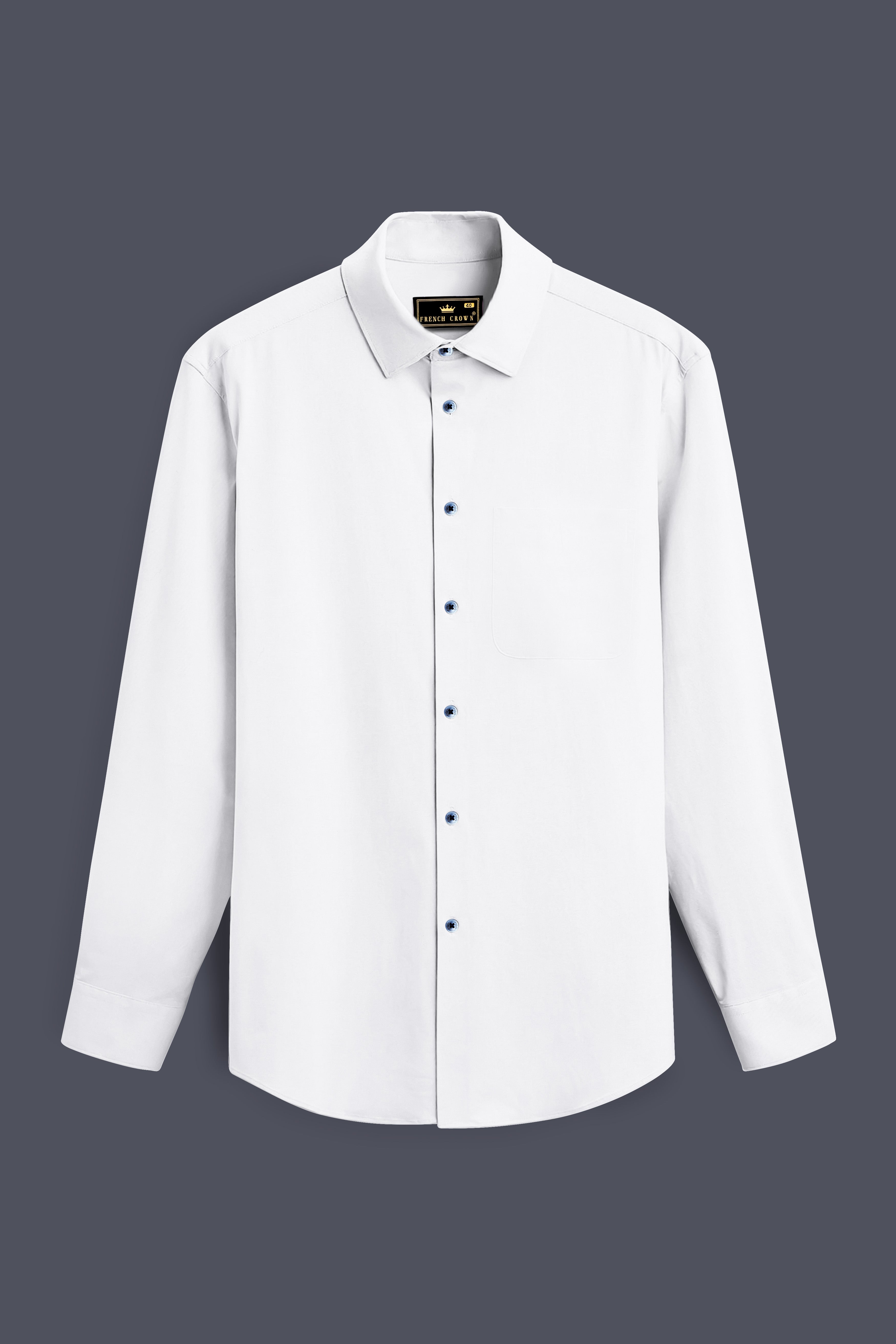 Bright White Subtle Sheen Super Soft Blue Button Premium Cotton Shirt