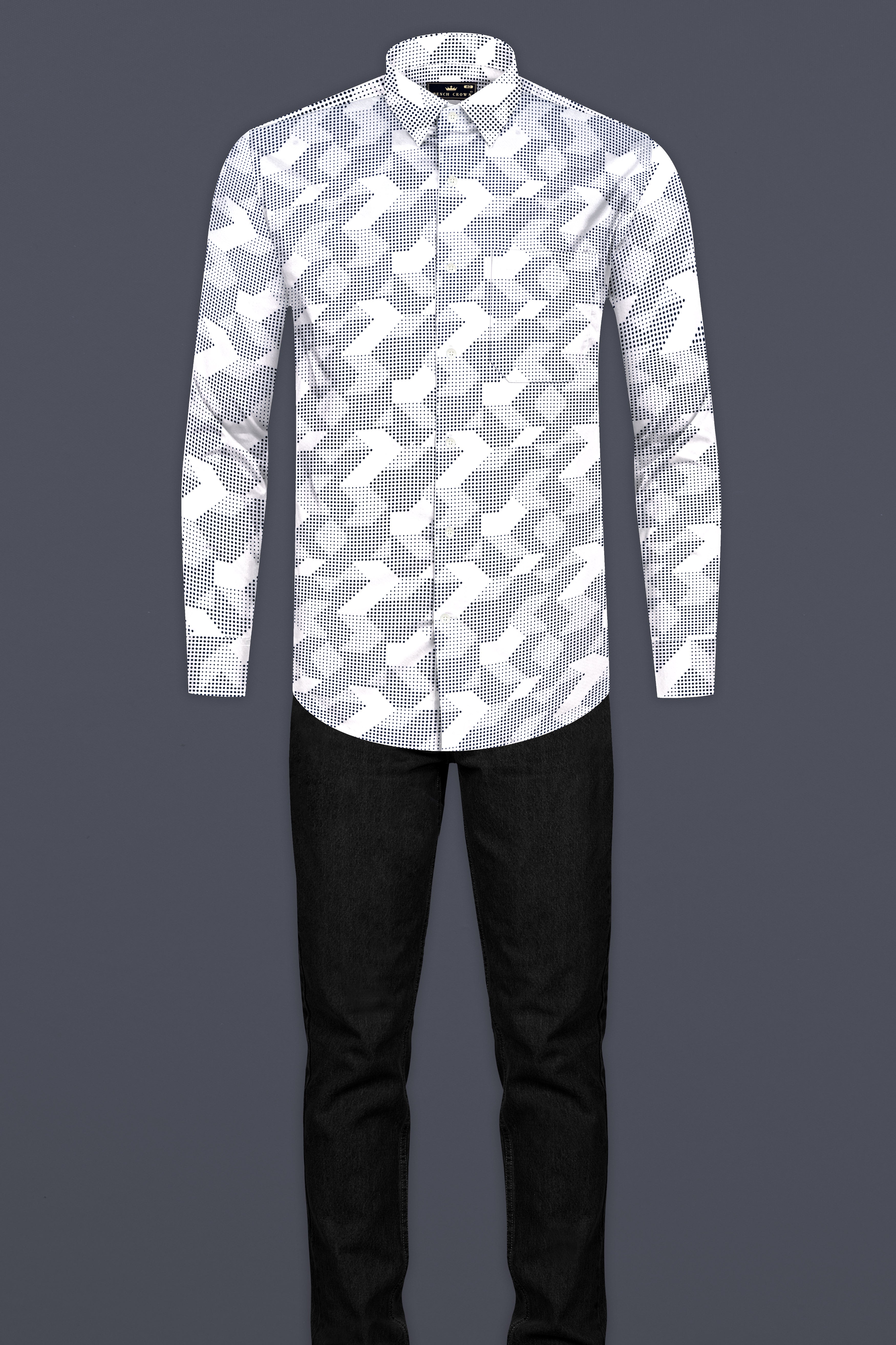 Bright White and Black Printed Super Soft Premium Cotton Shirt