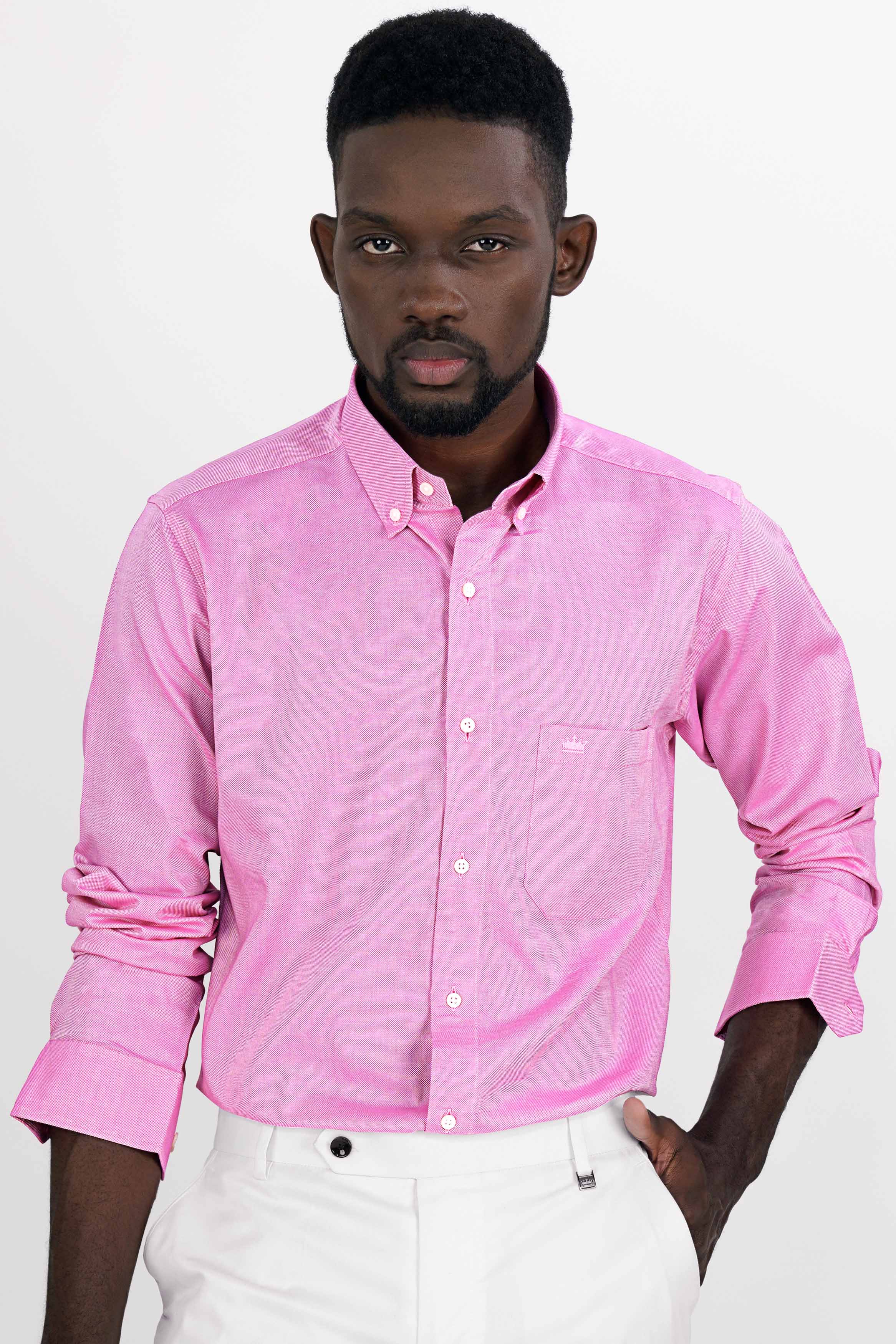 Hopbush Pink Dobby Textured Premium Giza Cotton Shirt