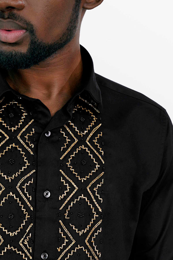 Jade Black Hand Stitched Embroidered Super Soft Premium Cotton Designer Shirt