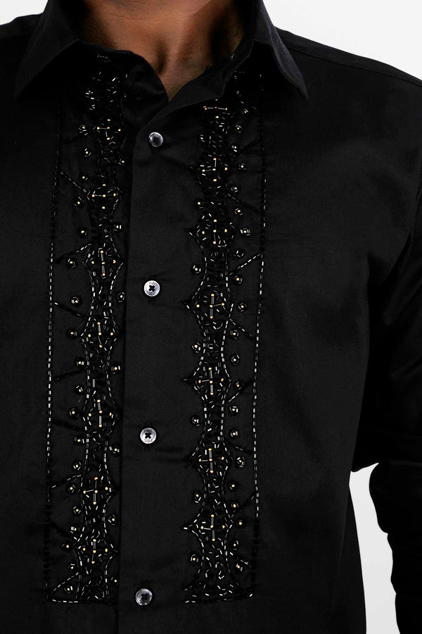 Jade Black Pearls Embroidered Super Soft Premium Cotton Designer Shirt