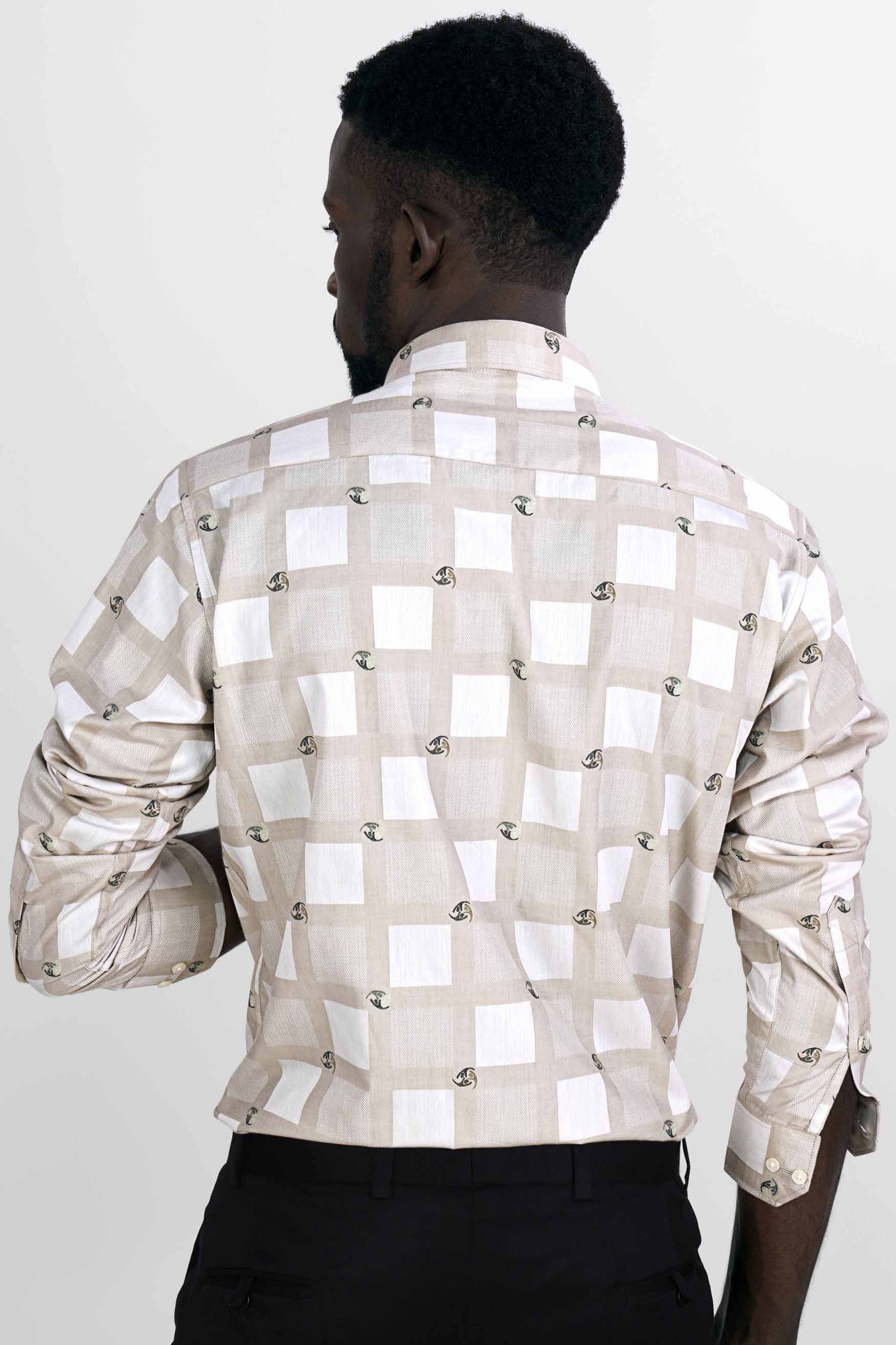 Bone Brown with White Box Jacquard Textured Premium Giza Cotton Shirt