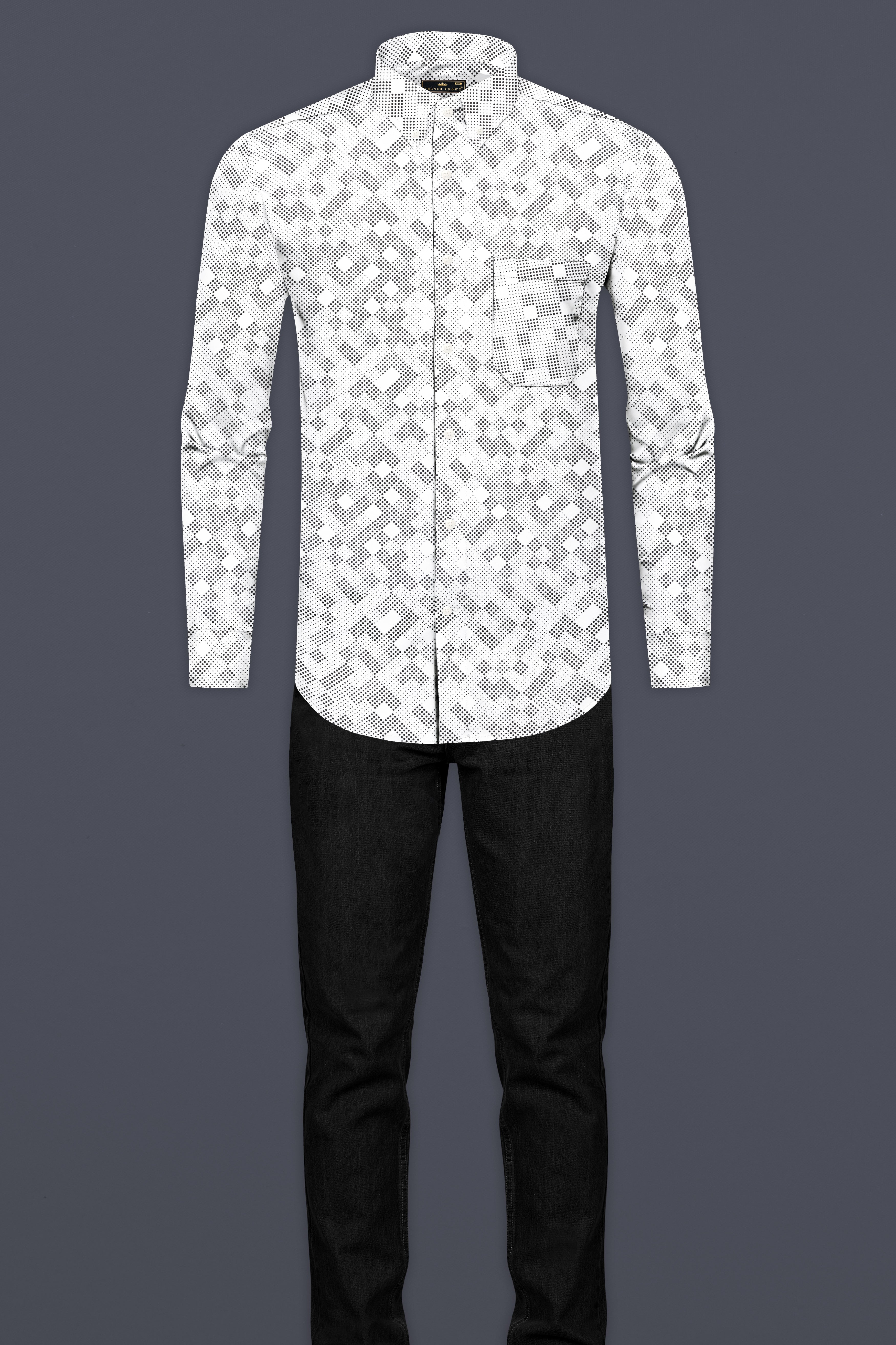 Bright White and Black Printed Super Soft Premium Cotton Shirt