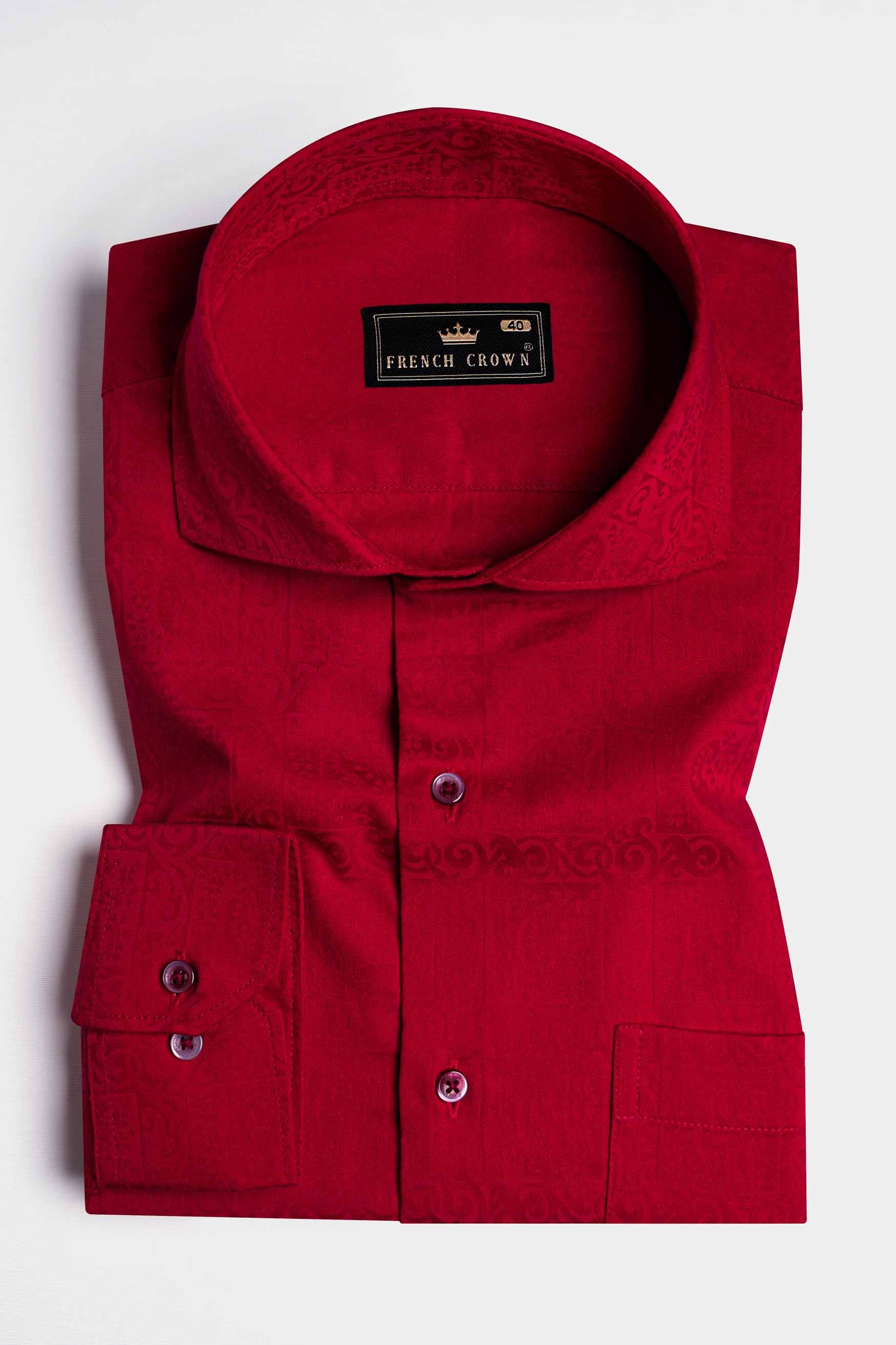 Shiraz Red Paisley Jacquard Textured Premium Giza Cotton Shirt
