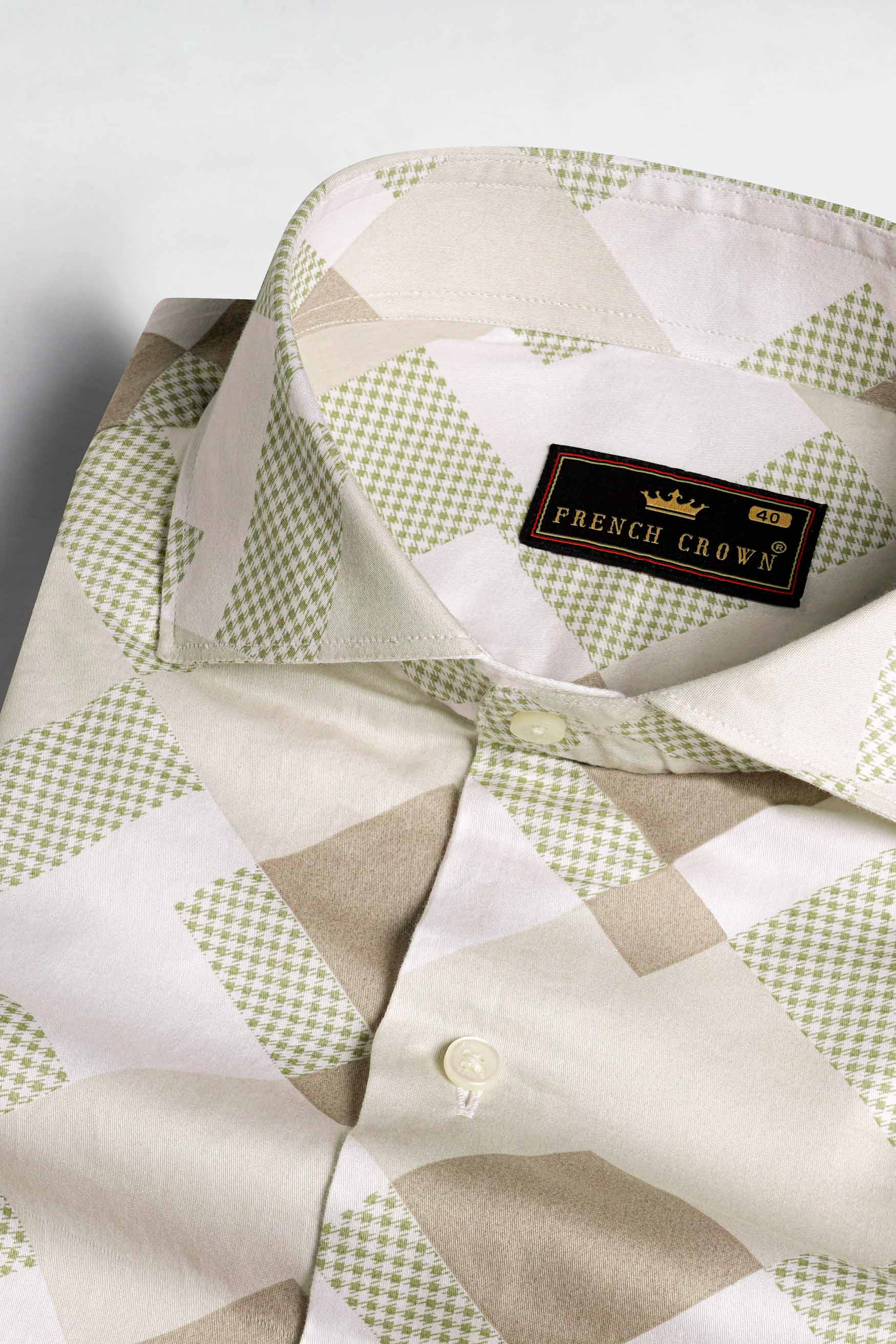 Merino Beige with Bronco Brown and Pavlova Green Printed Super Soft Premium Cotton Shirt