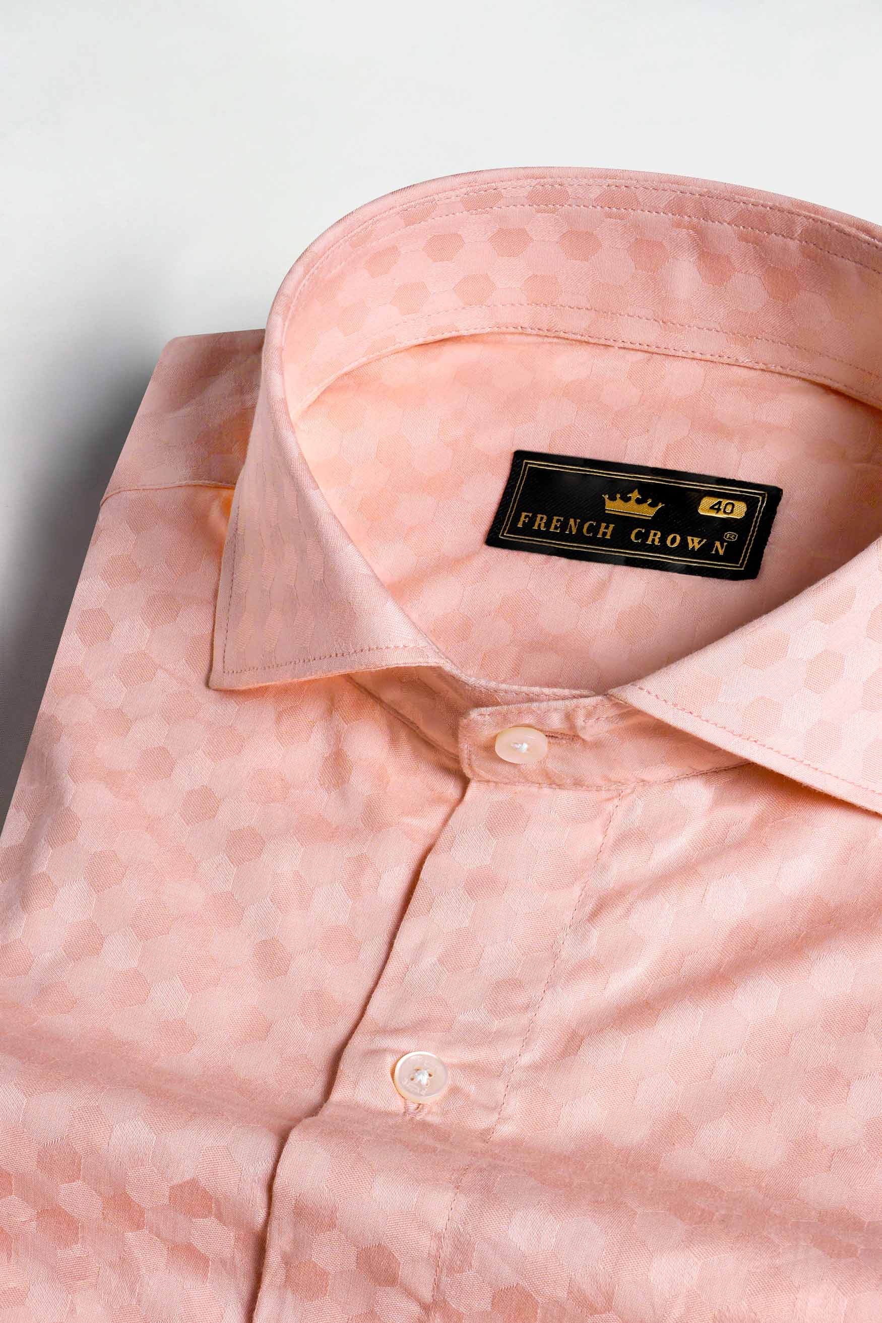 Cosmos Pink and Cashmere Brown Hexagonal Jacquard Textured Premium Giza Cotton Shirt