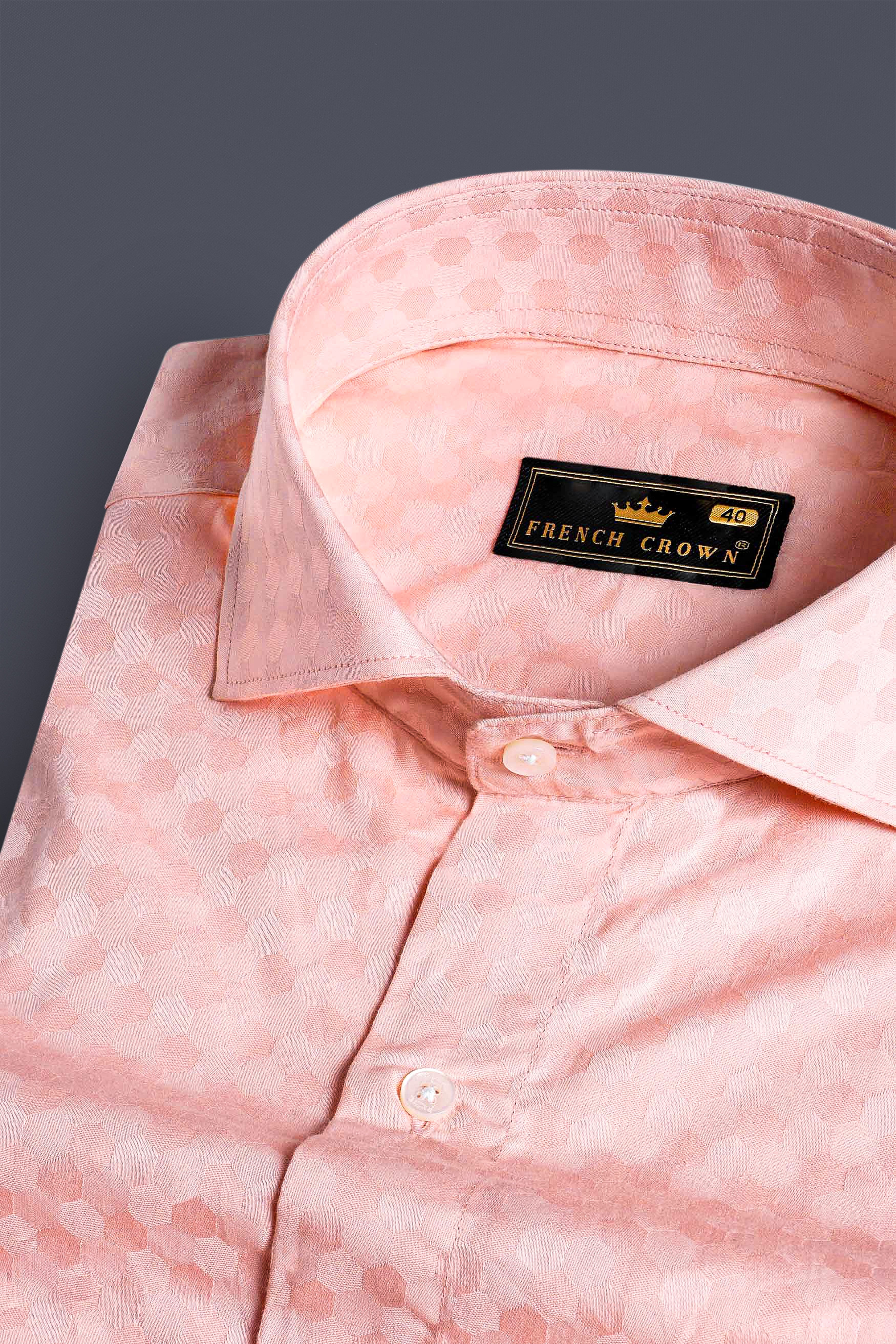 Cosmos Pink and Cashmere Brown Hexagonal Jacquard Textured Premium Giza Cotton Shirt