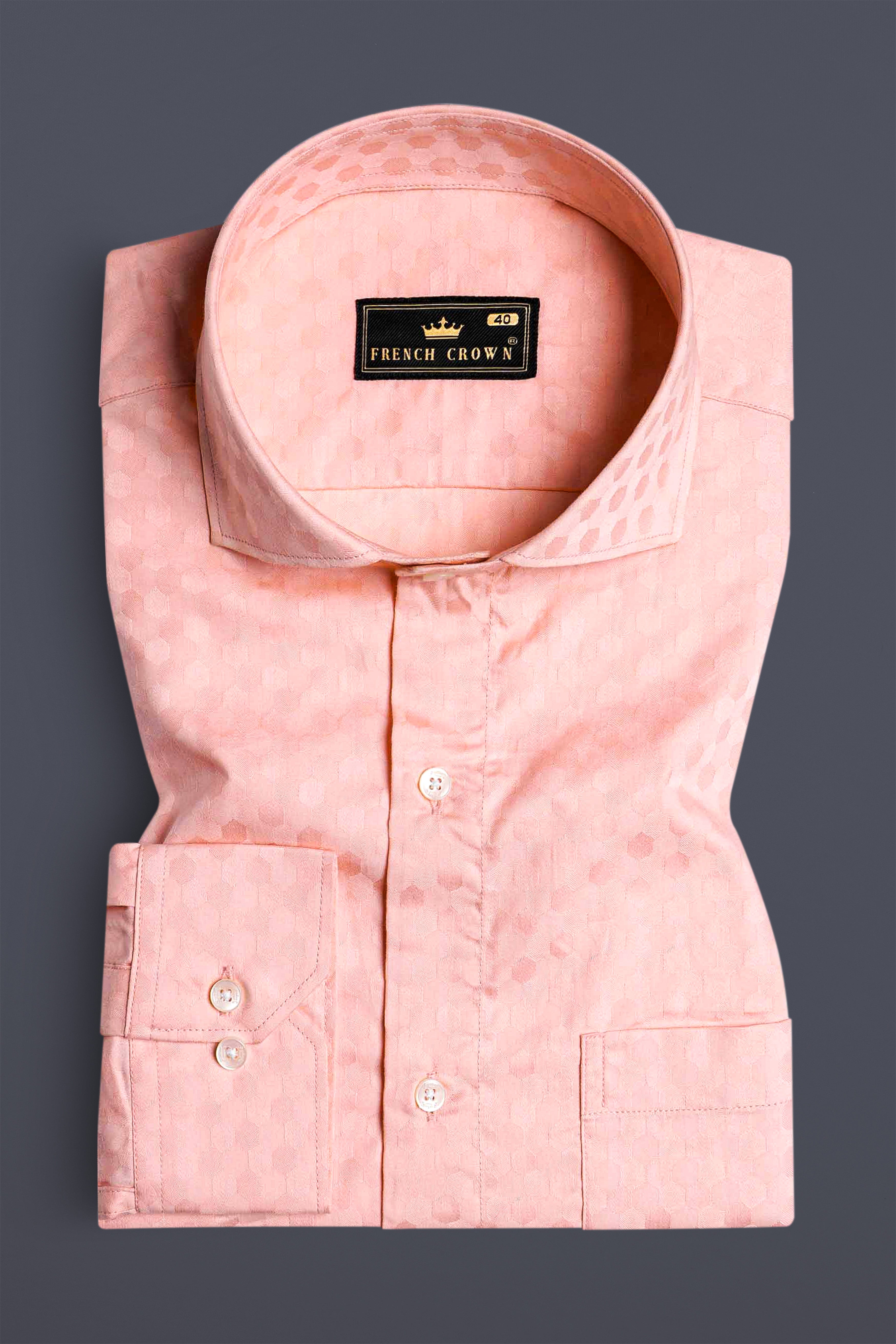 Cosmos Pink and Cashmere Brown Hexagonal Jacquard Textured Premium Giza Cotton Shirt