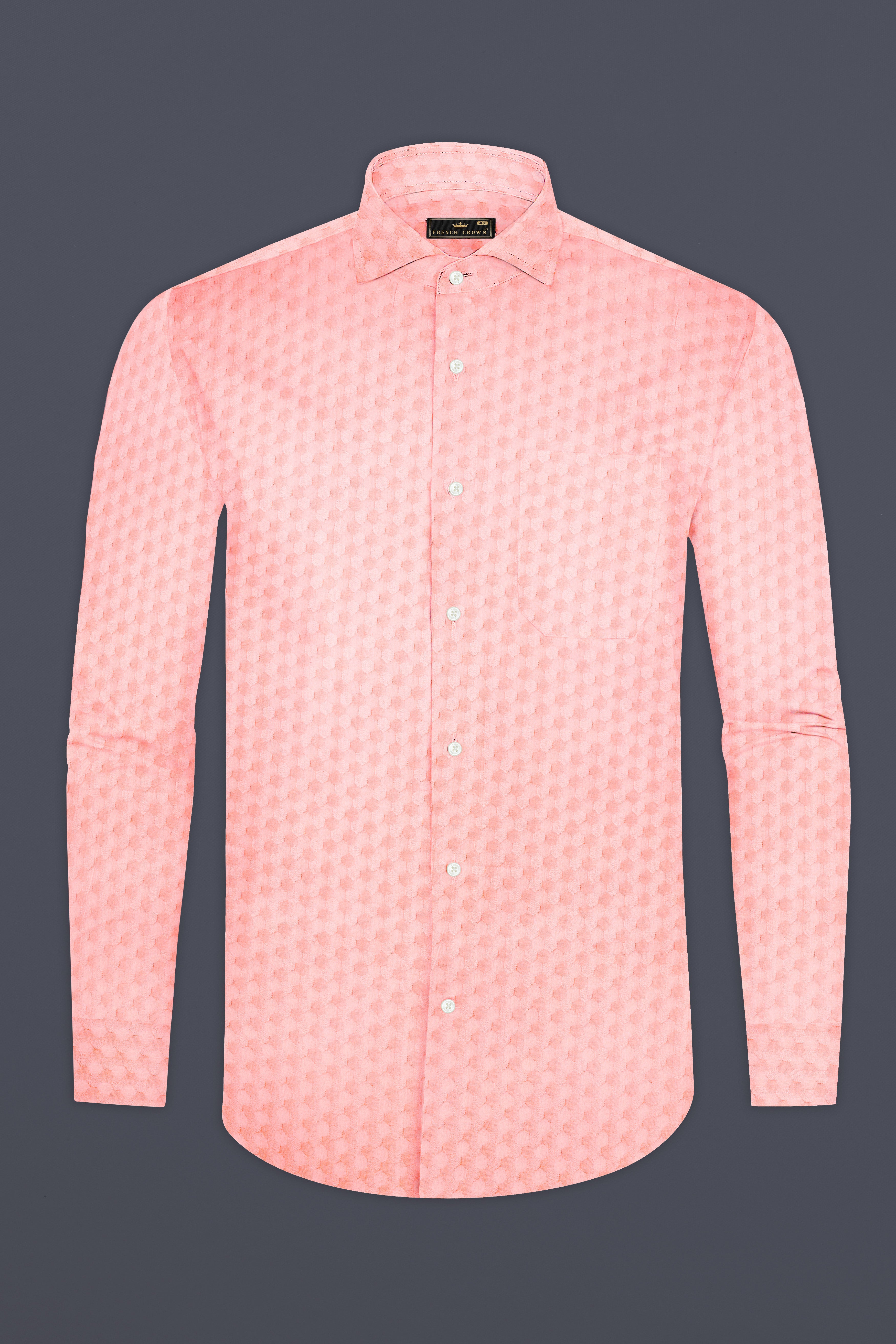 Cosmos Pink and Cashmere Brown Hexagonal Jacquard Textured Premium Giza Cotton Shirt