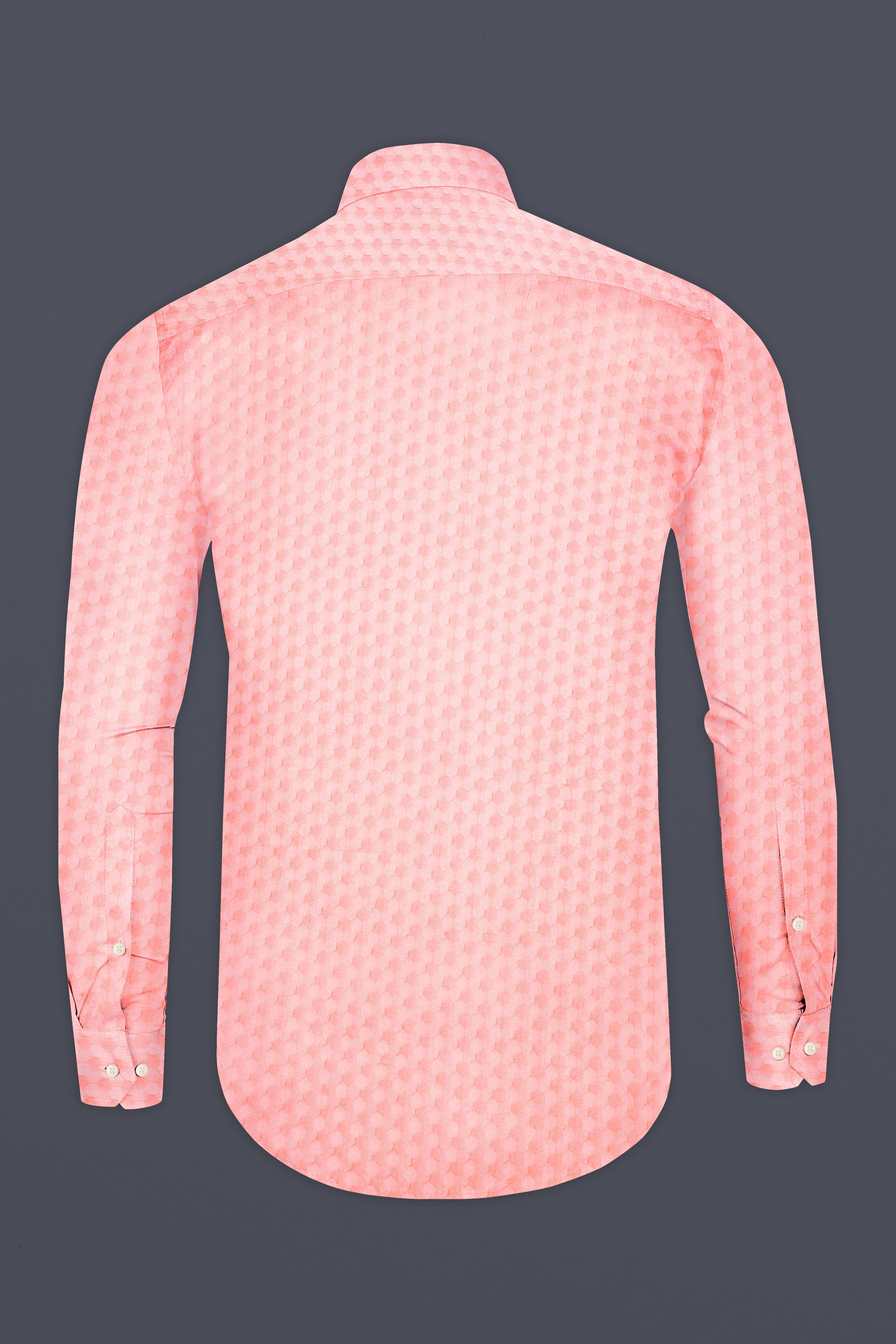 Cosmos Pink and Cashmere Brown Hexagonal Jacquard Textured Premium Giza Cotton Shirt