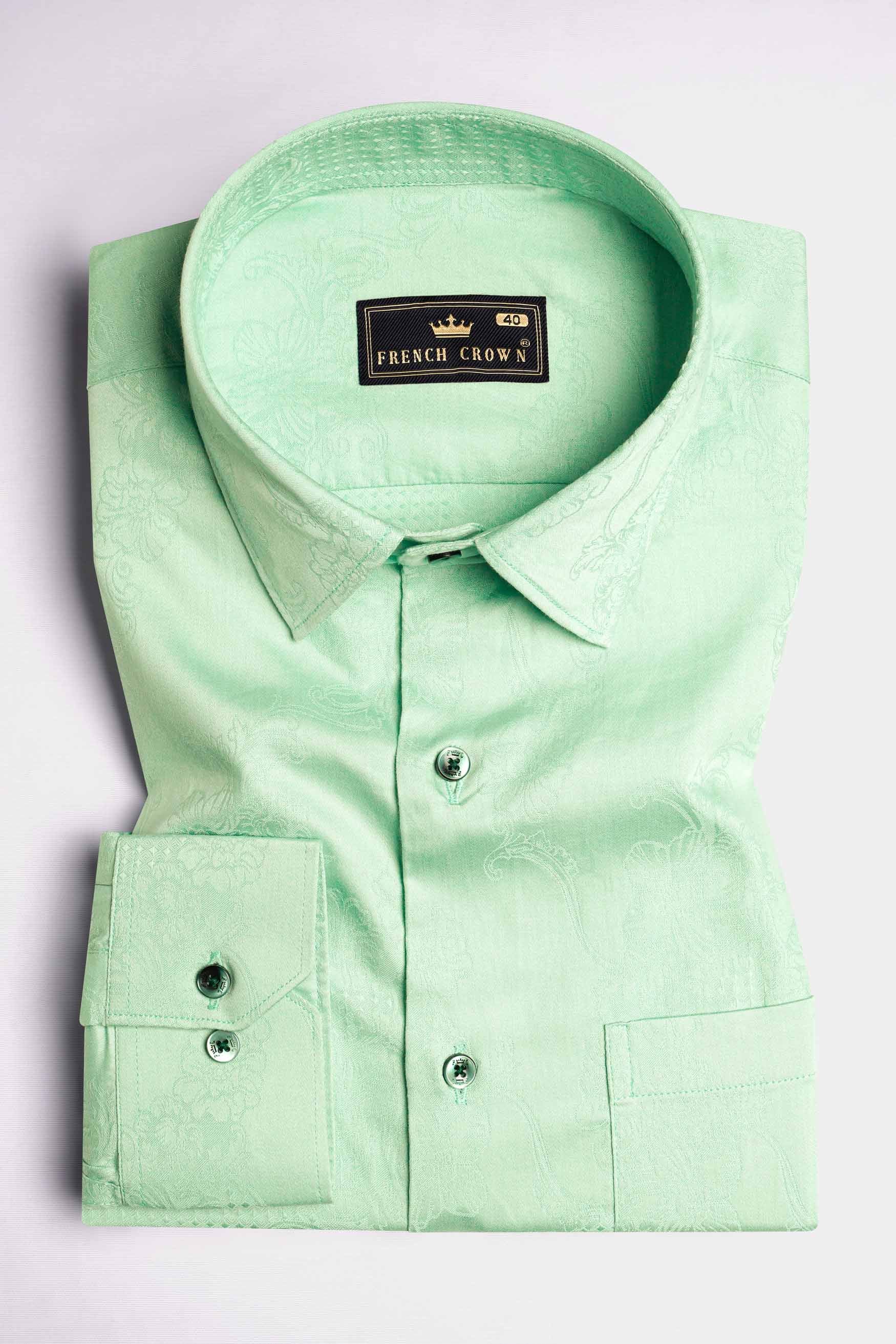 Nebula Green Jacquard Textured Premium Giza Cotton Shirt