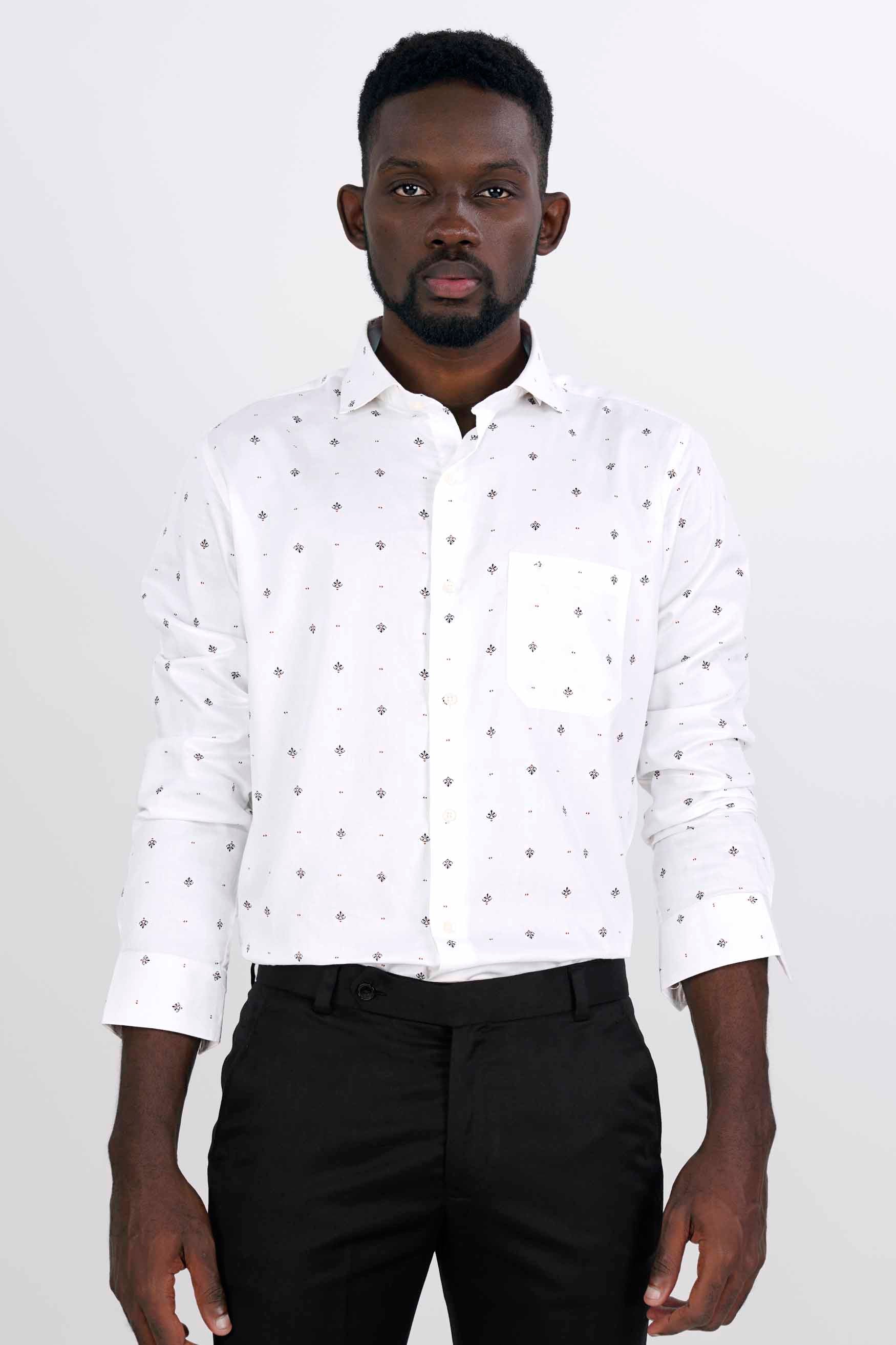 Bright White with Rope Brown and Gunmetal Black Printed Super Soft Premium Cotton Shirt