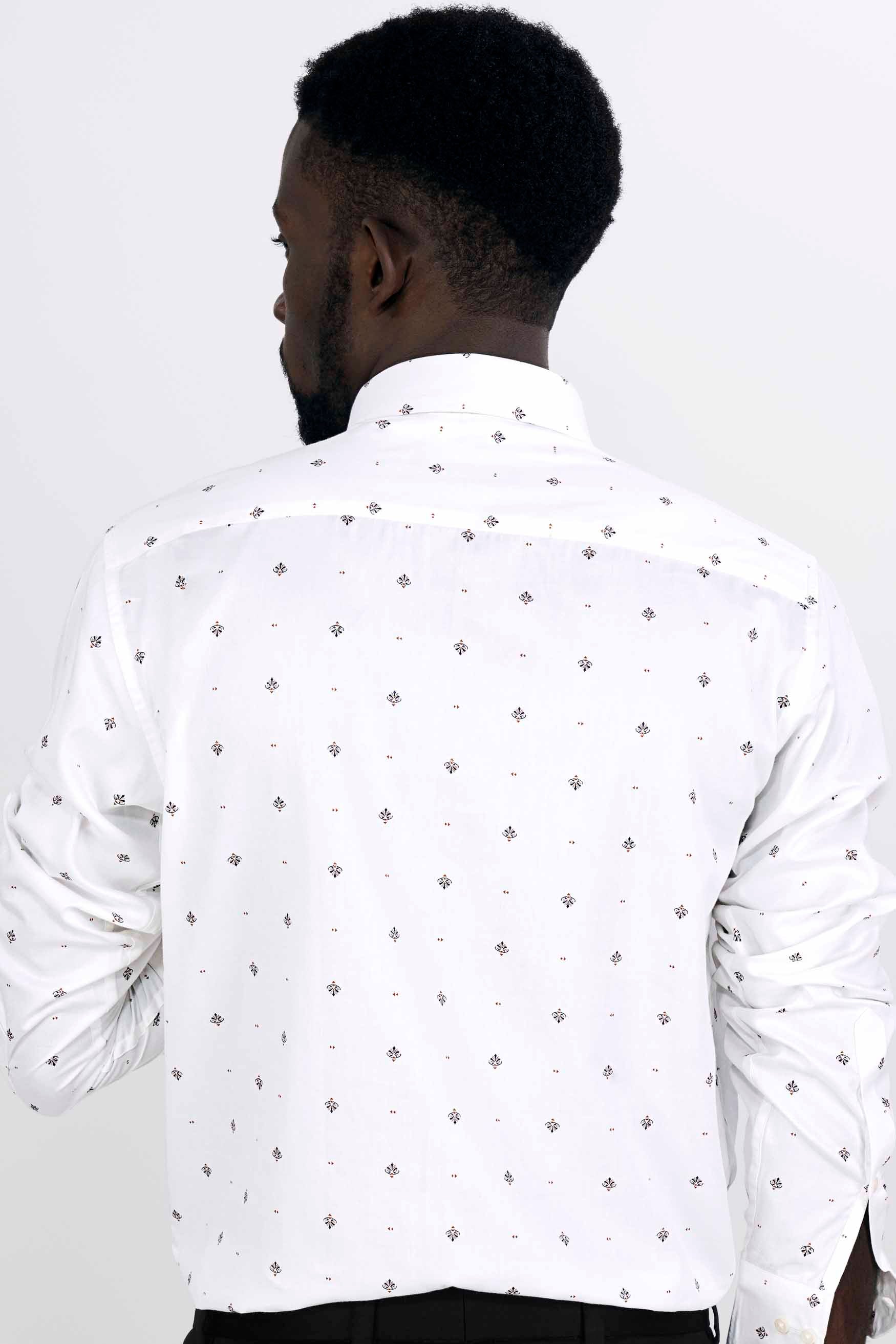 Bright White with Rope Brown and Gunmetal Black Printed Super Soft Premium Cotton Shirt
