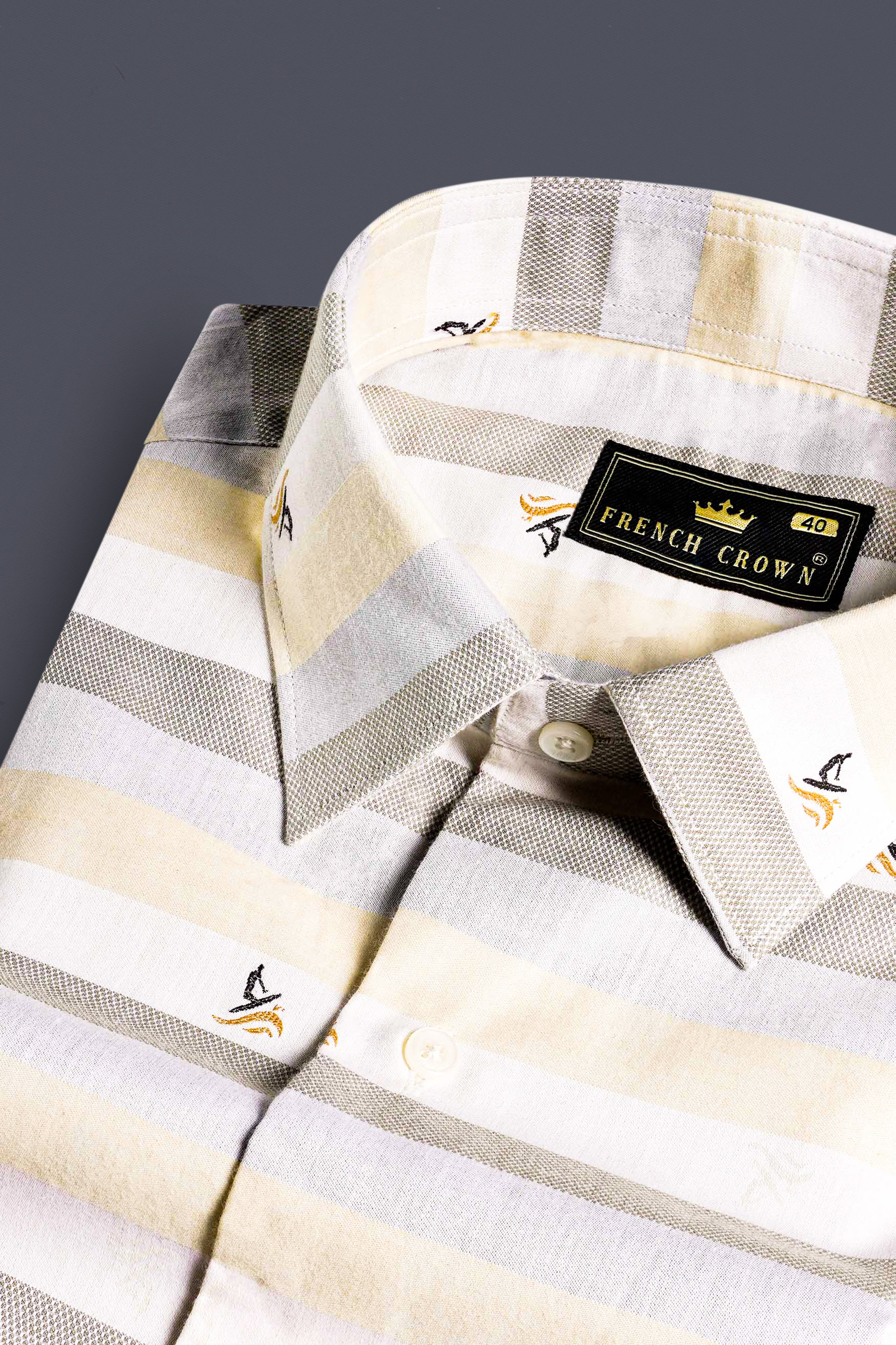 Wheatfield Beige and Spring Rain Brown Multicolour Jacquard Textured Premium Giza Cotton Shirt