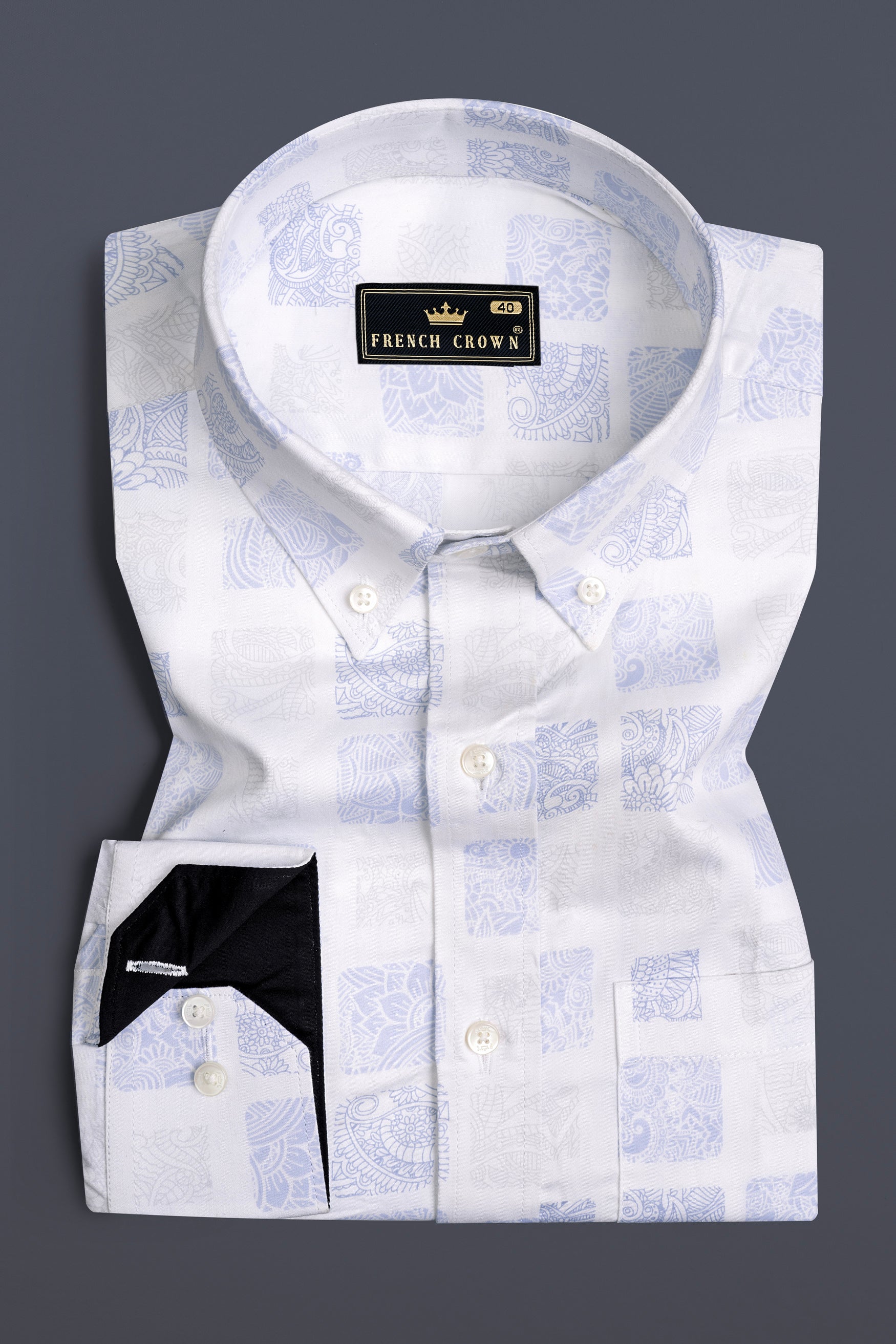 Platinum Gray and Waterloo Blue Printed Super Soft Premium Cotton Shirt