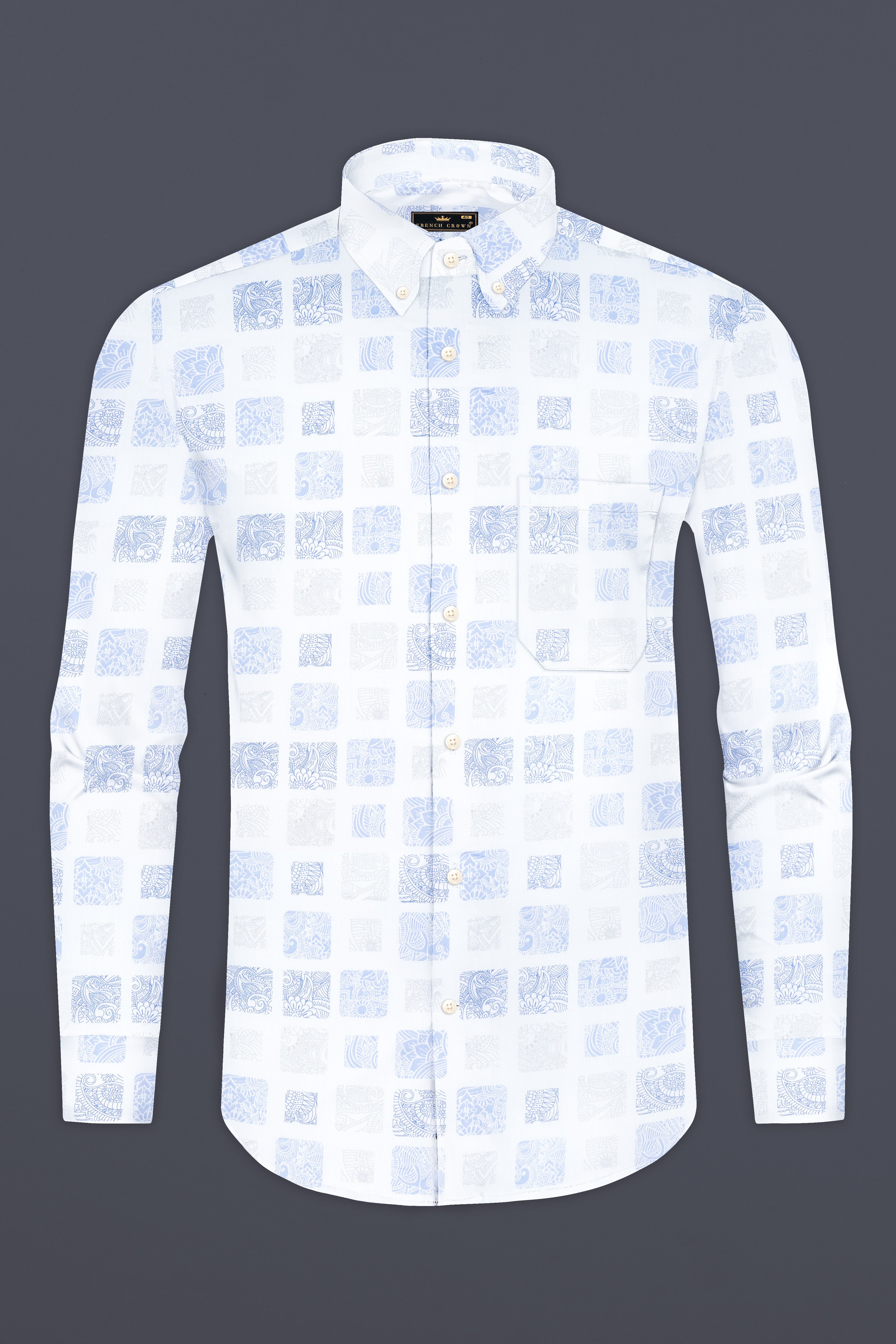 Platinum Gray and Waterloo Blue Printed Super Soft Premium Cotton Shirt