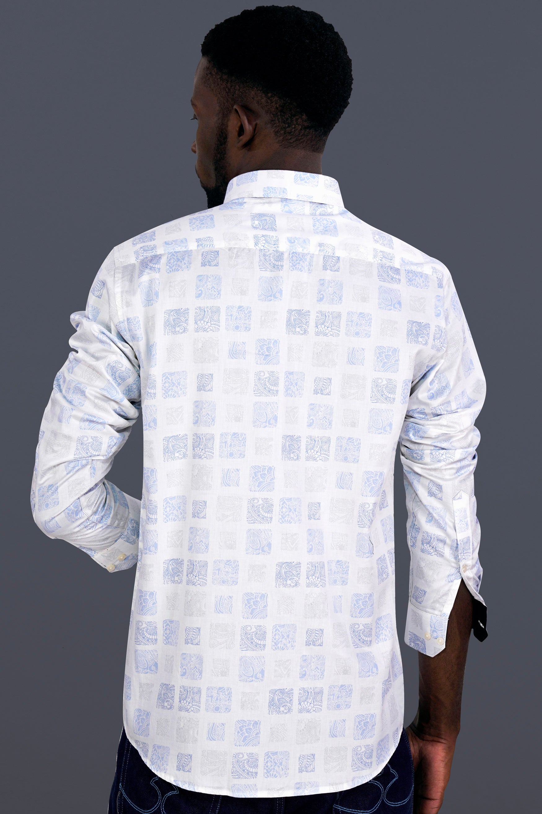 Platinum Gray and Waterloo Blue Printed Super Soft Premium Cotton Shirt