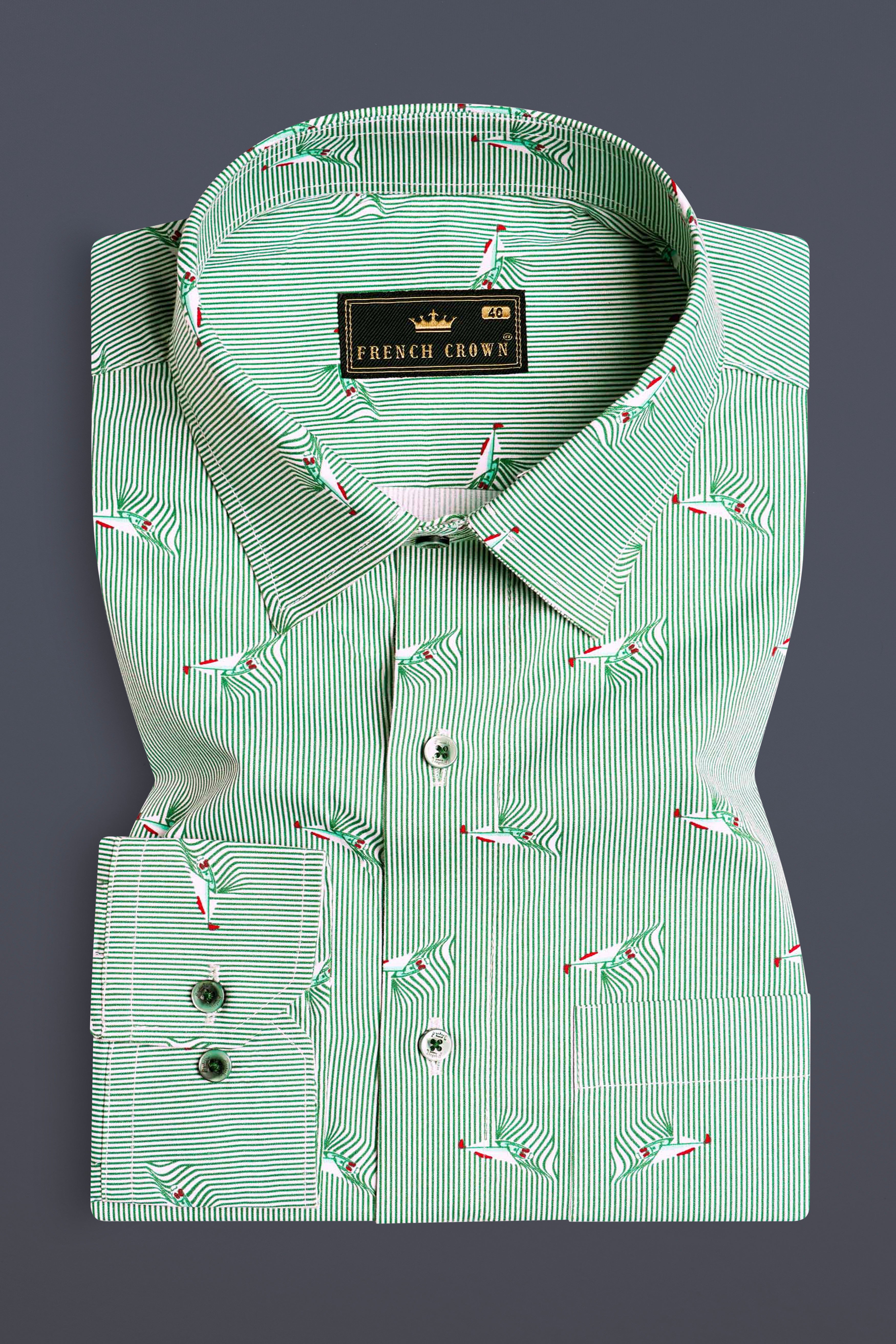 Bright White with Seafoam Green Striped Premium Cotton Shirt