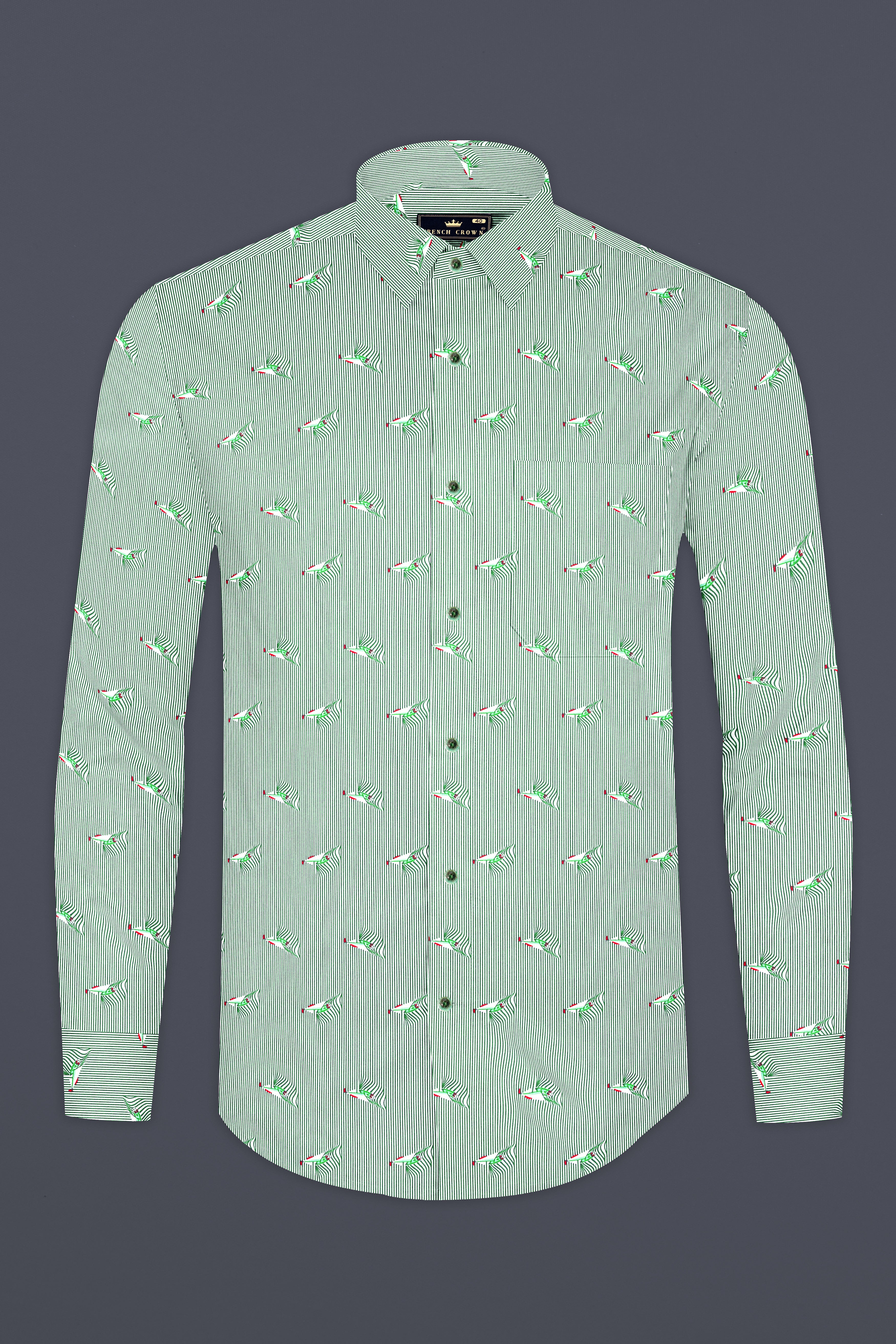 Bright White with Seafoam Green Striped Premium Cotton Shirt