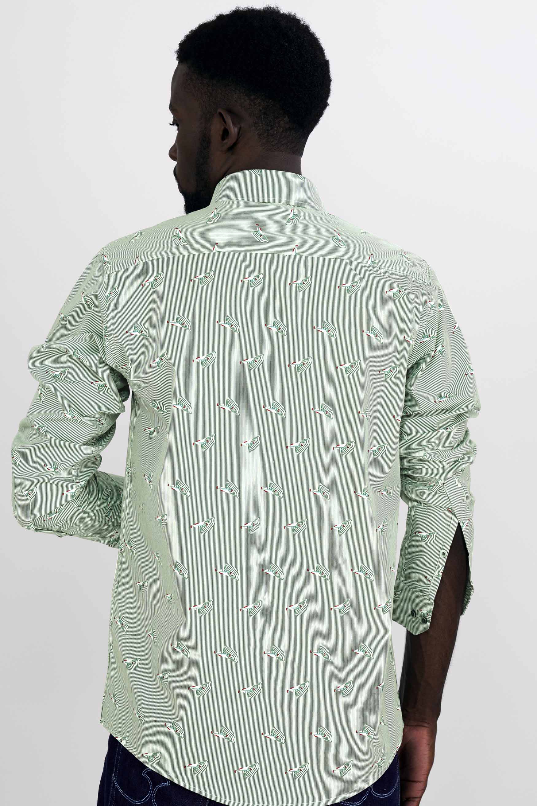 Bright White with Seafoam Green Striped Premium Cotton Shirt