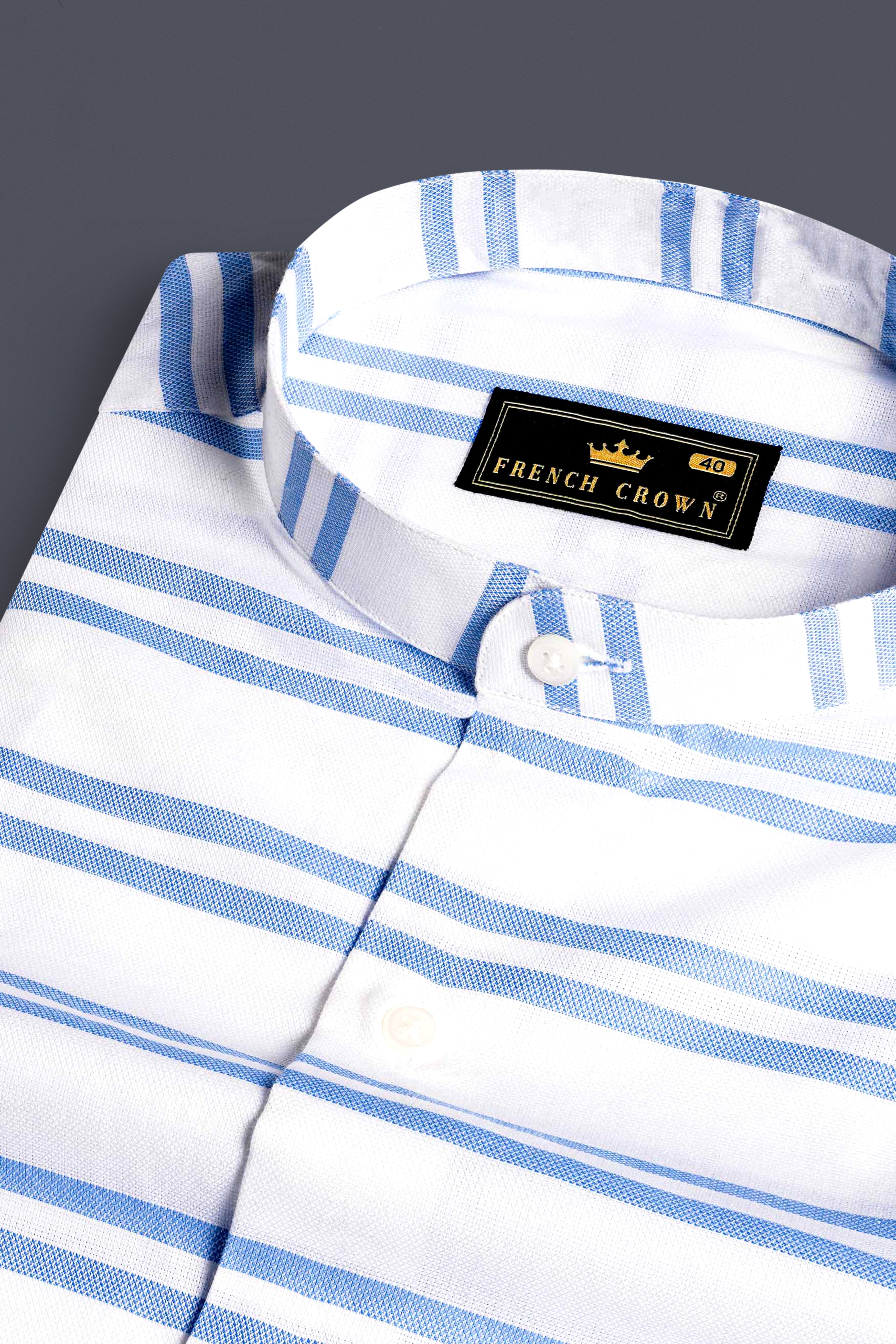 Bright White and Cornflower Blue Striped Dobby Textured Premium Giza Cotton Shirt