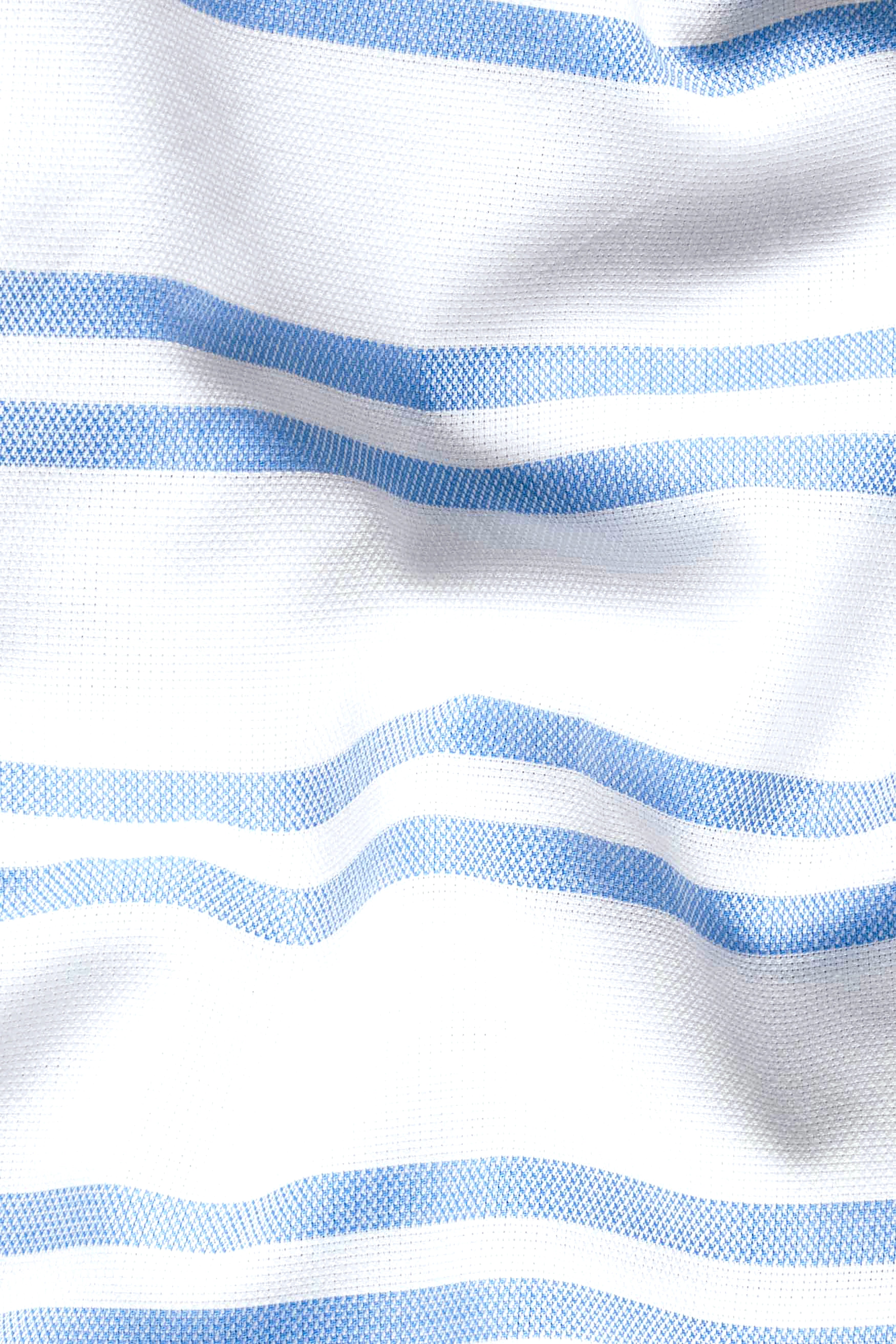 Bright White and Cornflower Blue Striped Dobby Textured Premium Giza Cotton Shirt