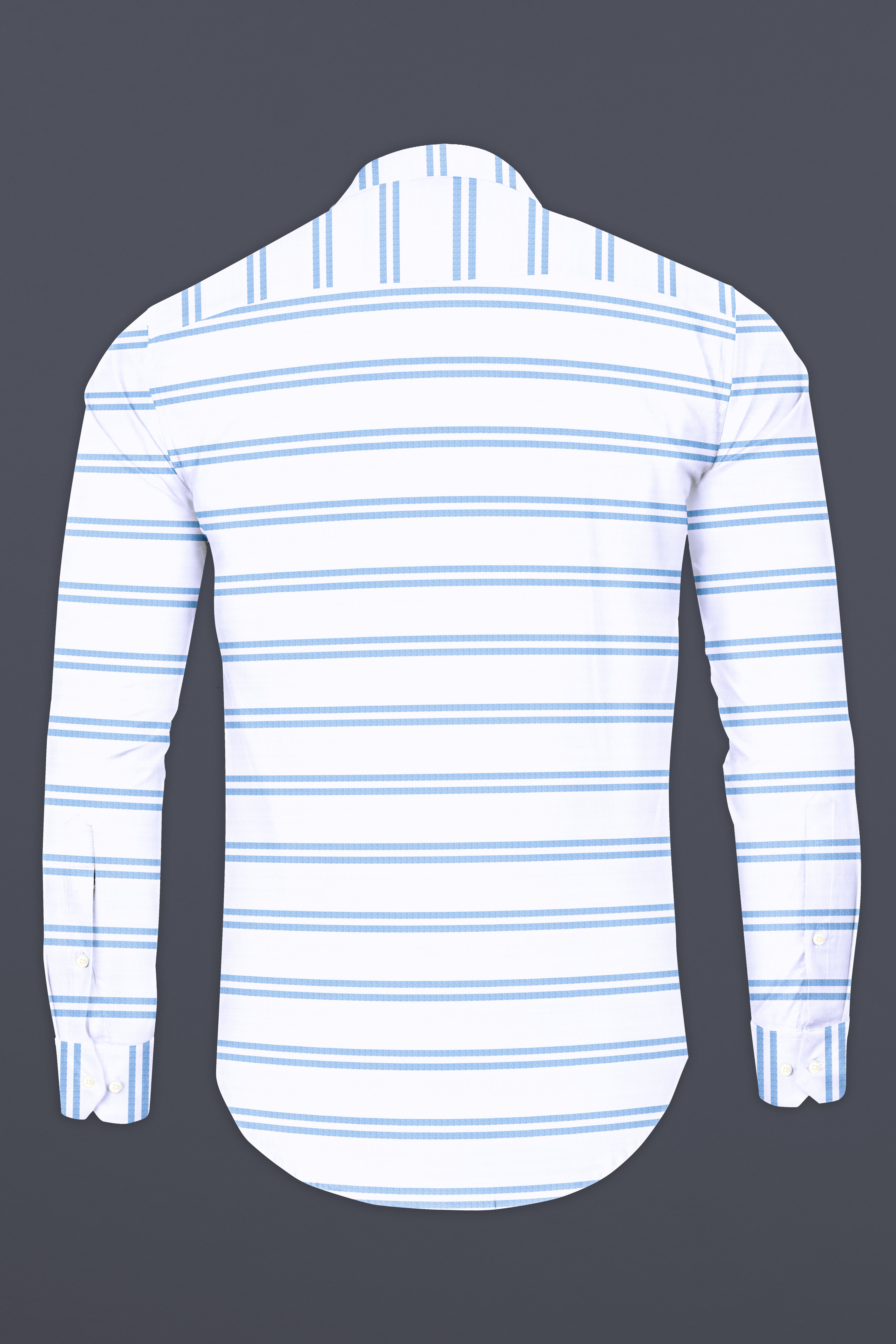 Bright White and Cornflower Blue Striped Dobby Textured Premium Giza Cotton Shirt