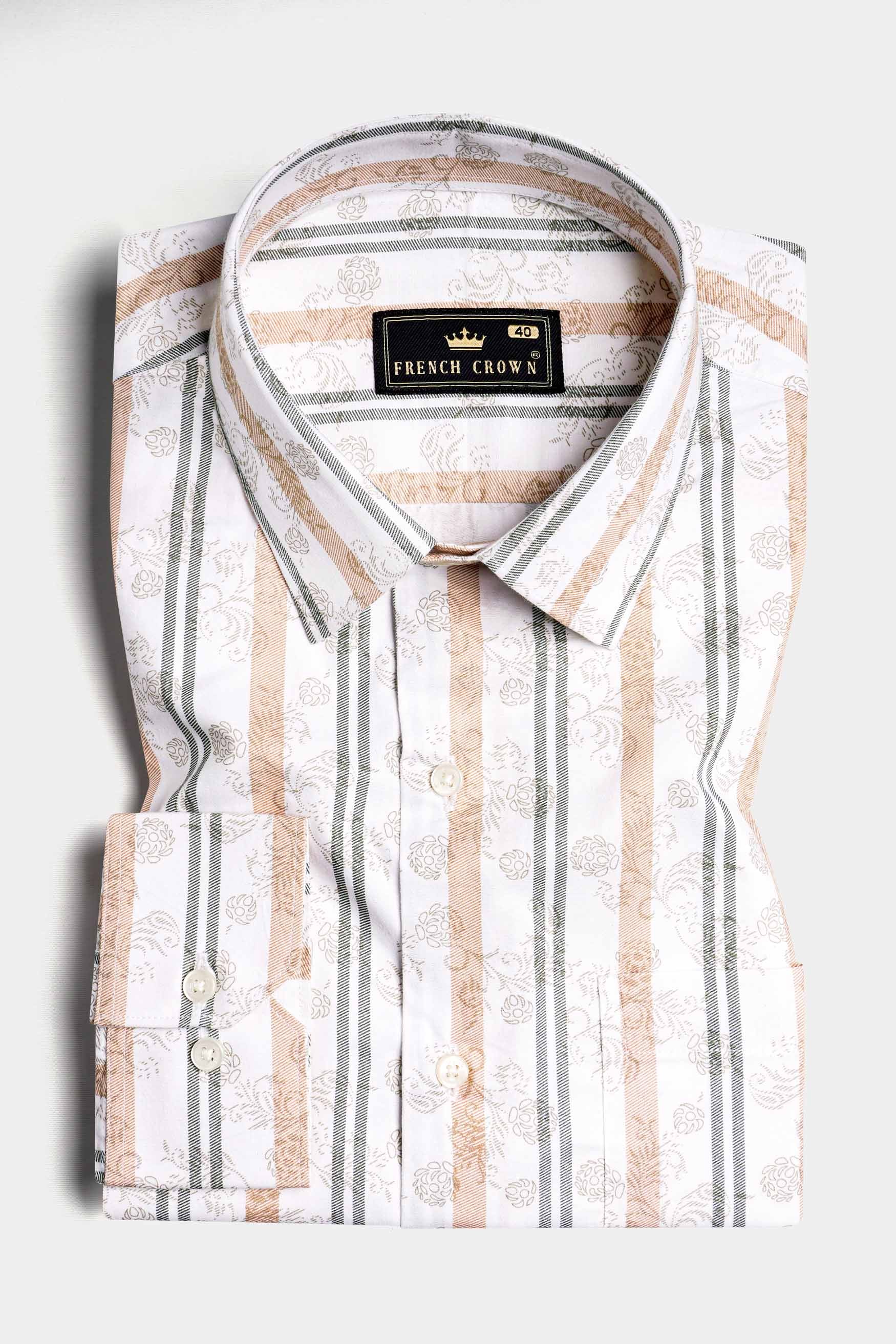 Bright White with Navajo Beige and Flint Brown Printed Super Soft Premium Cotton Shirt