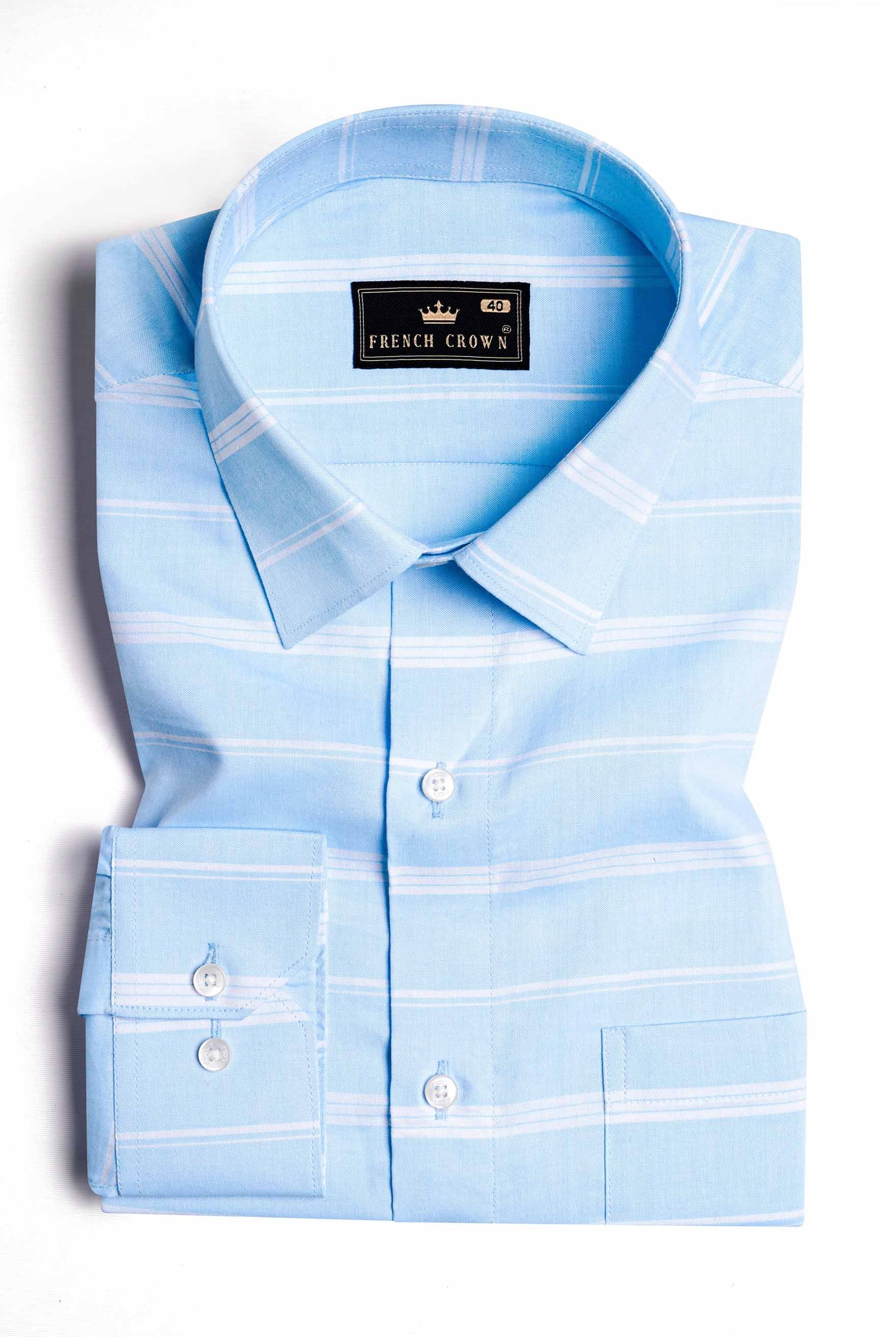 Pale Aqua Blue and White Striped Royal Oxford Shirt