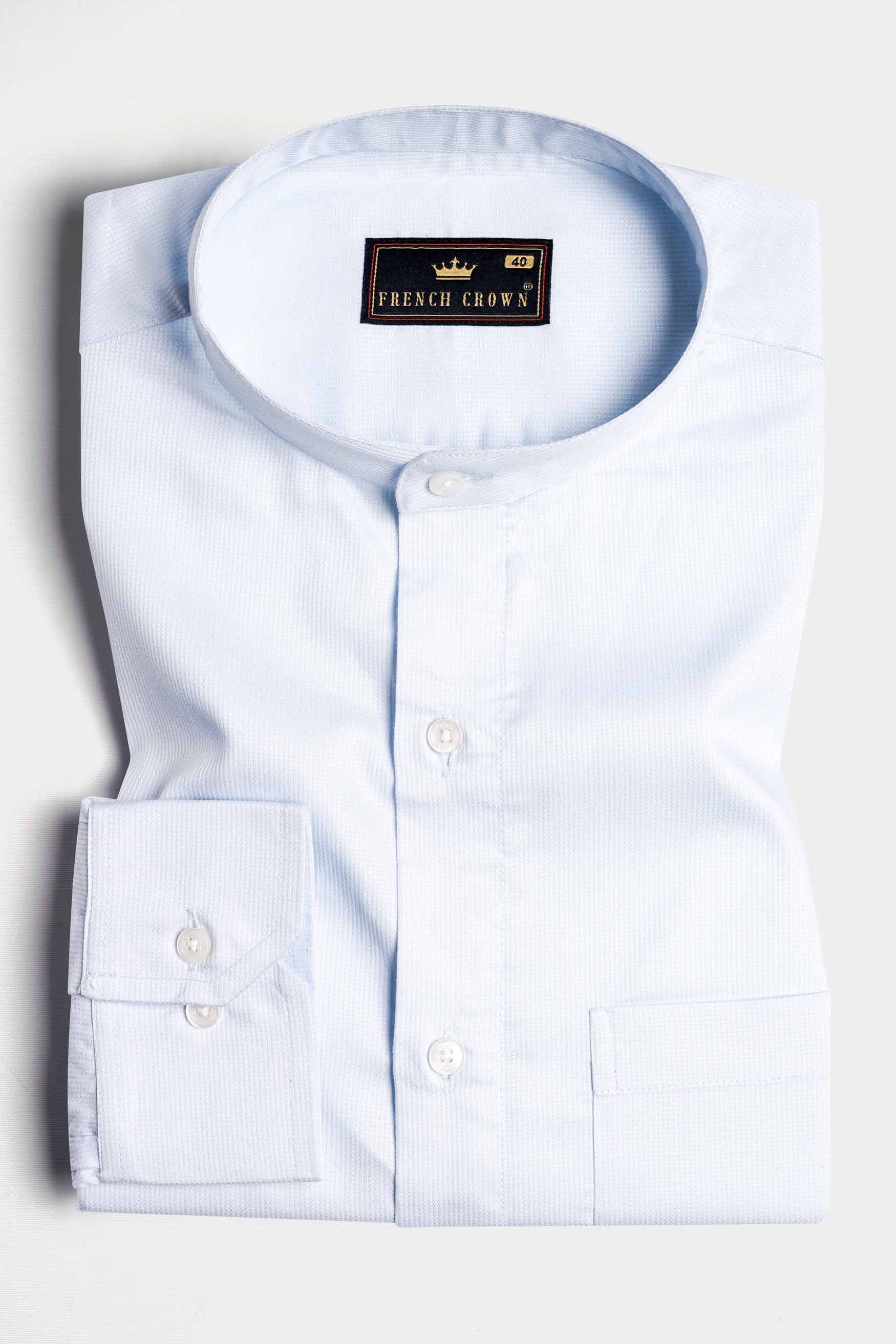Aqua Blue Pinstriped  Dobby Textured Premium Giza Cotton Shirt