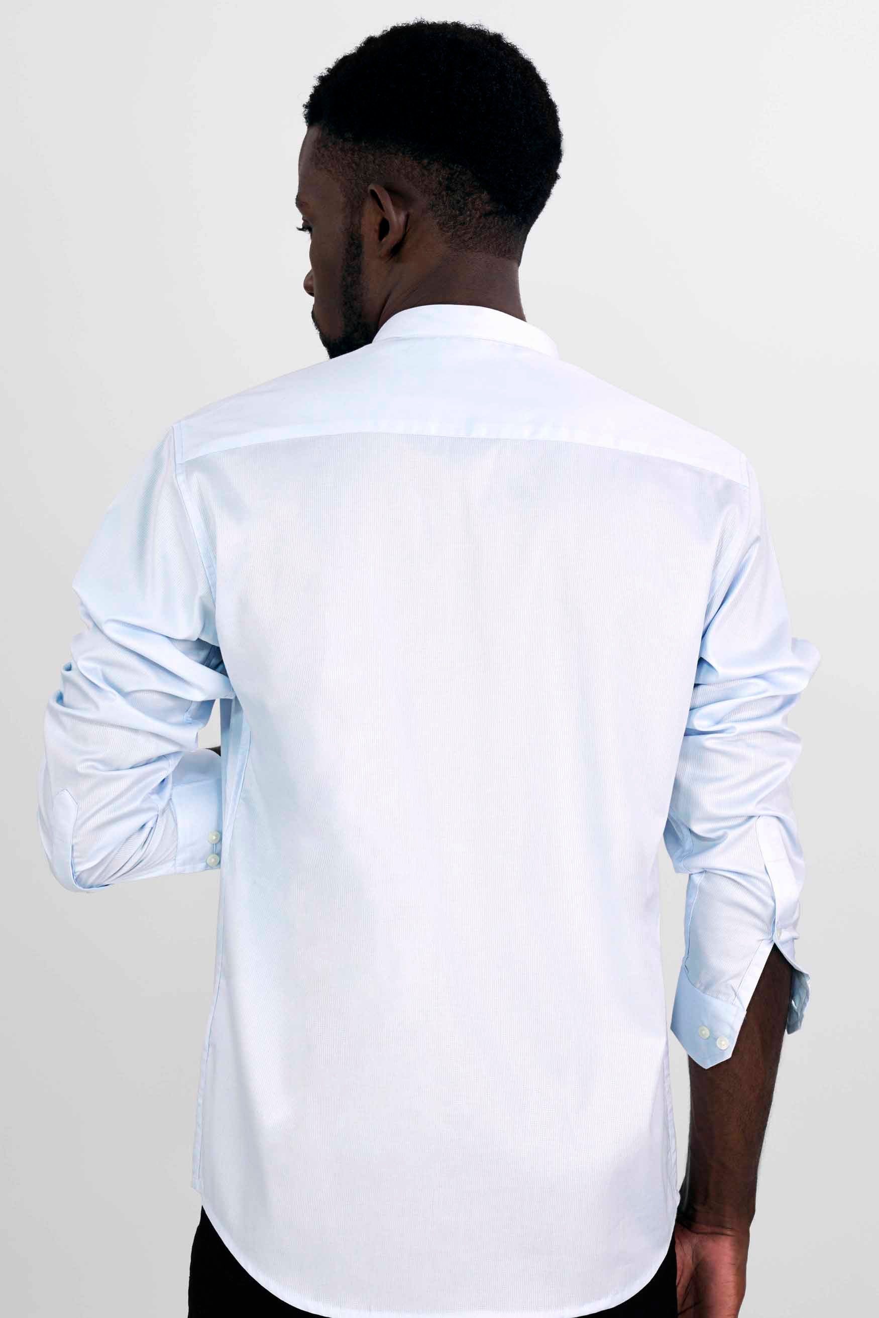 Aqua Blue Pinstriped  Dobby Textured Premium Giza Cotton Shirt
