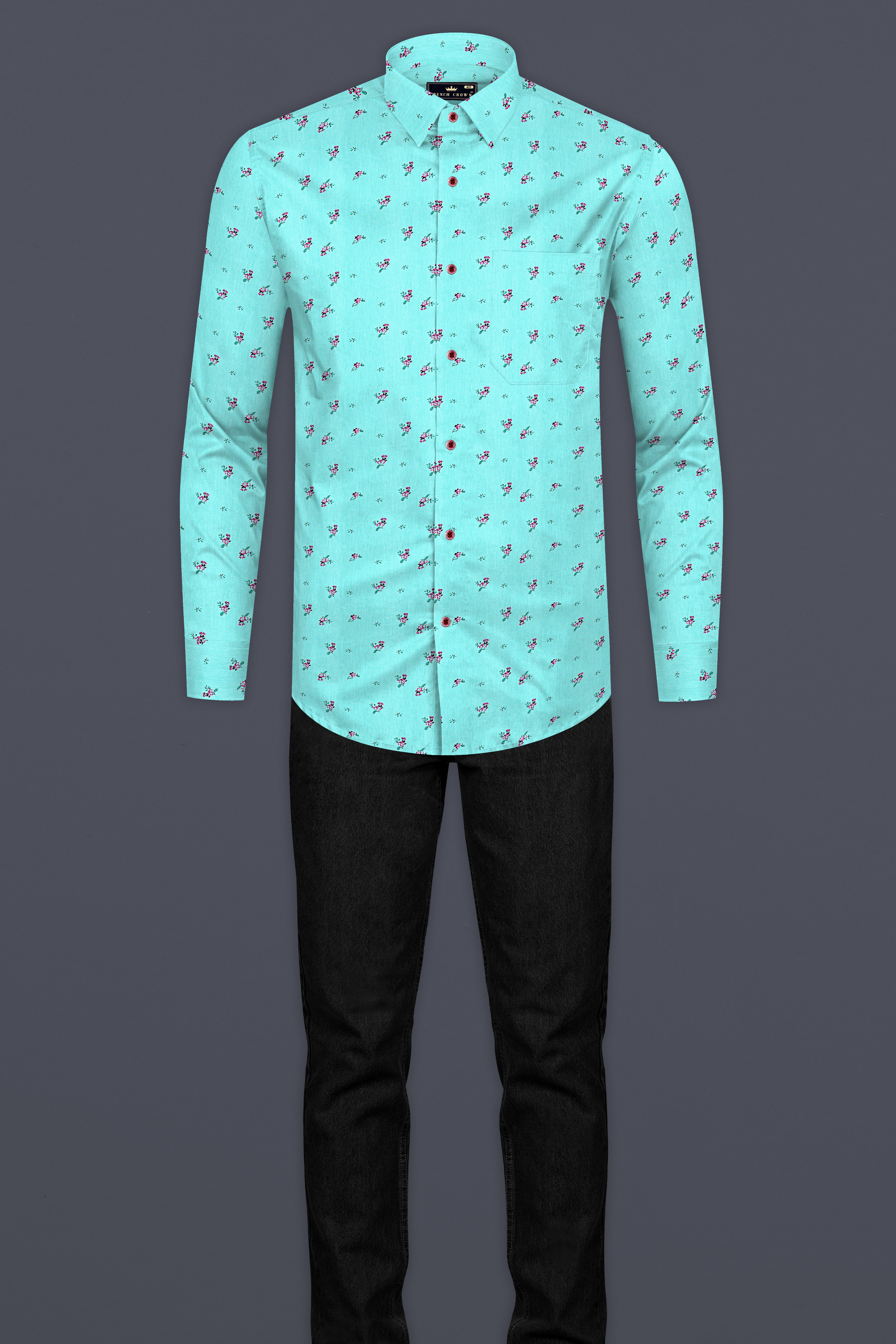 Hosta Blue Ditsy Printed Chambray Shirt