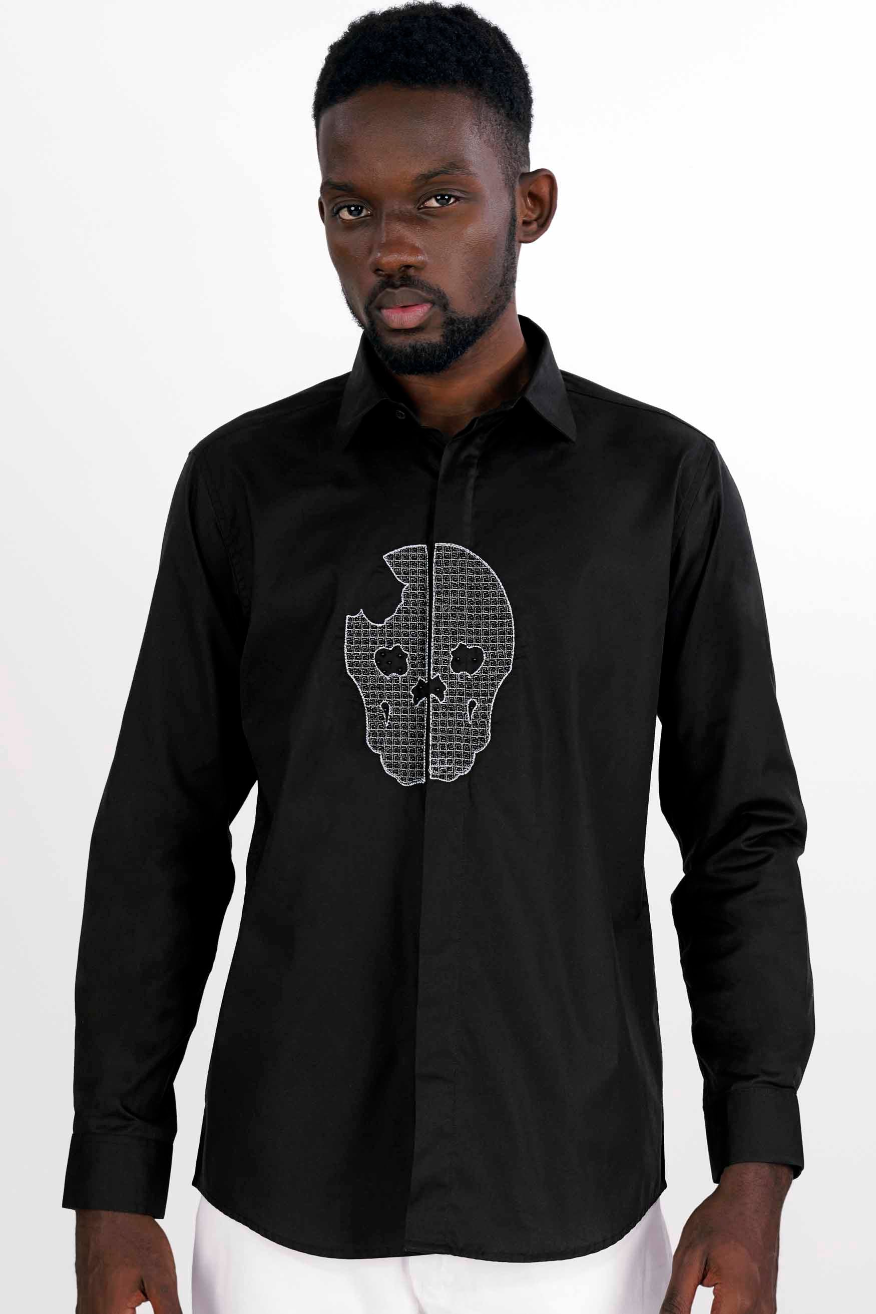 Jade Black Face Like Embroidered Oxford Premium Giza Cotton Designer Shirt