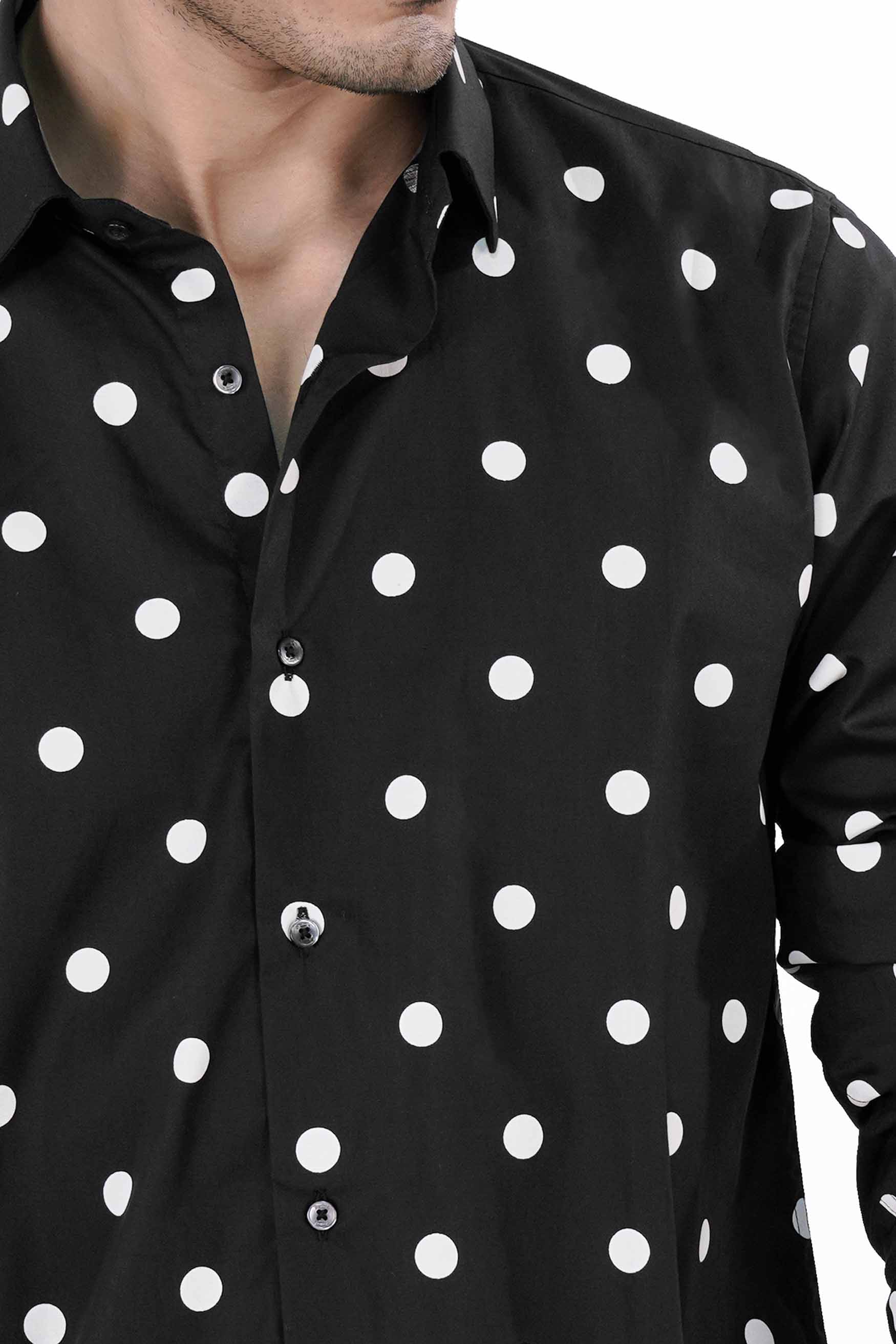 Jade Black and White Polka Dotted Premium Cotton Shirt