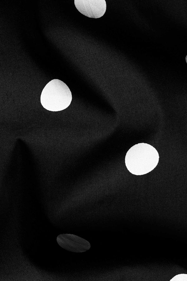 Jade Black and White Polka Dotted with White Collar Premium Cotton Designer Shirt