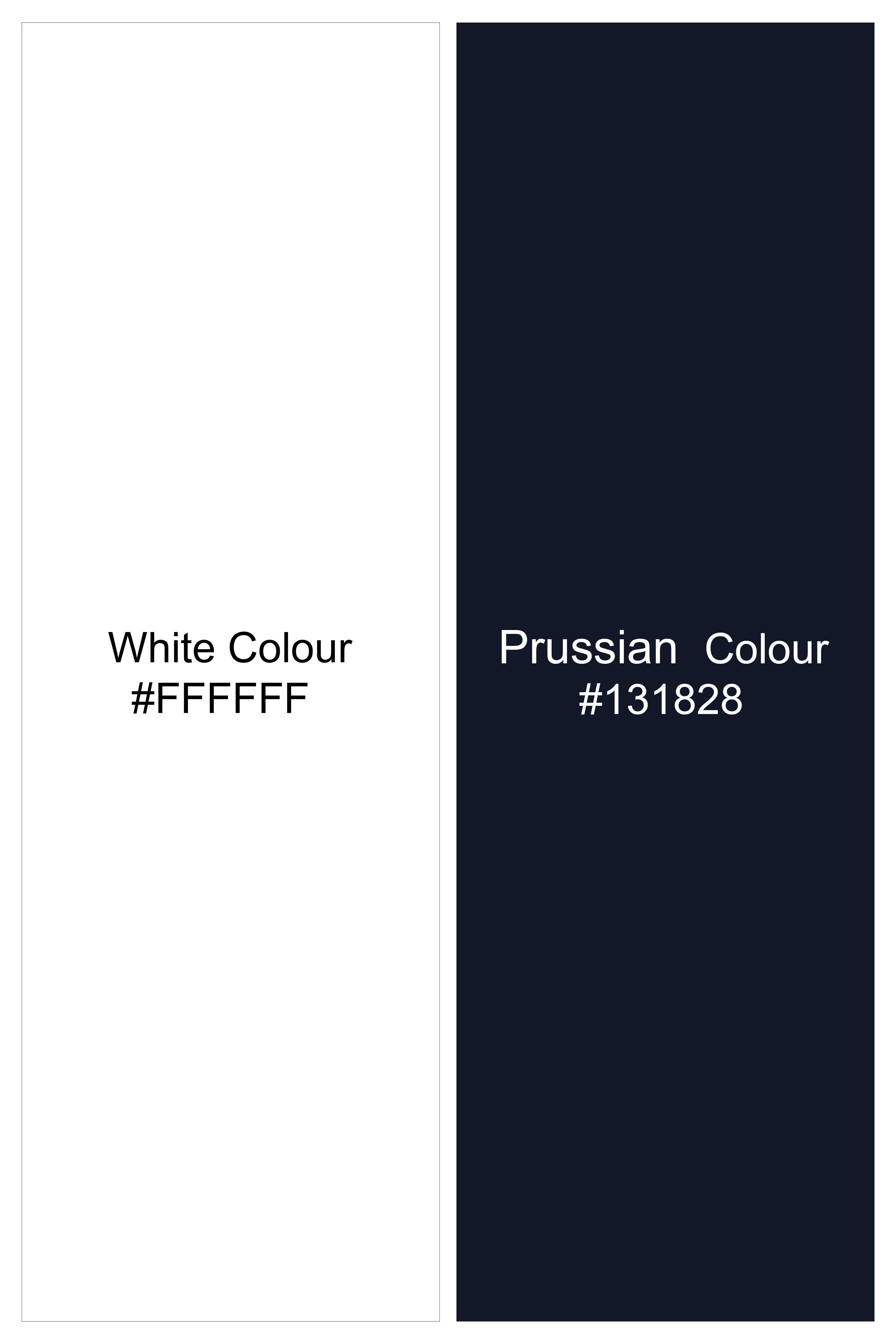 Bright White with Prussian Blue Textured Seersucker Shirt