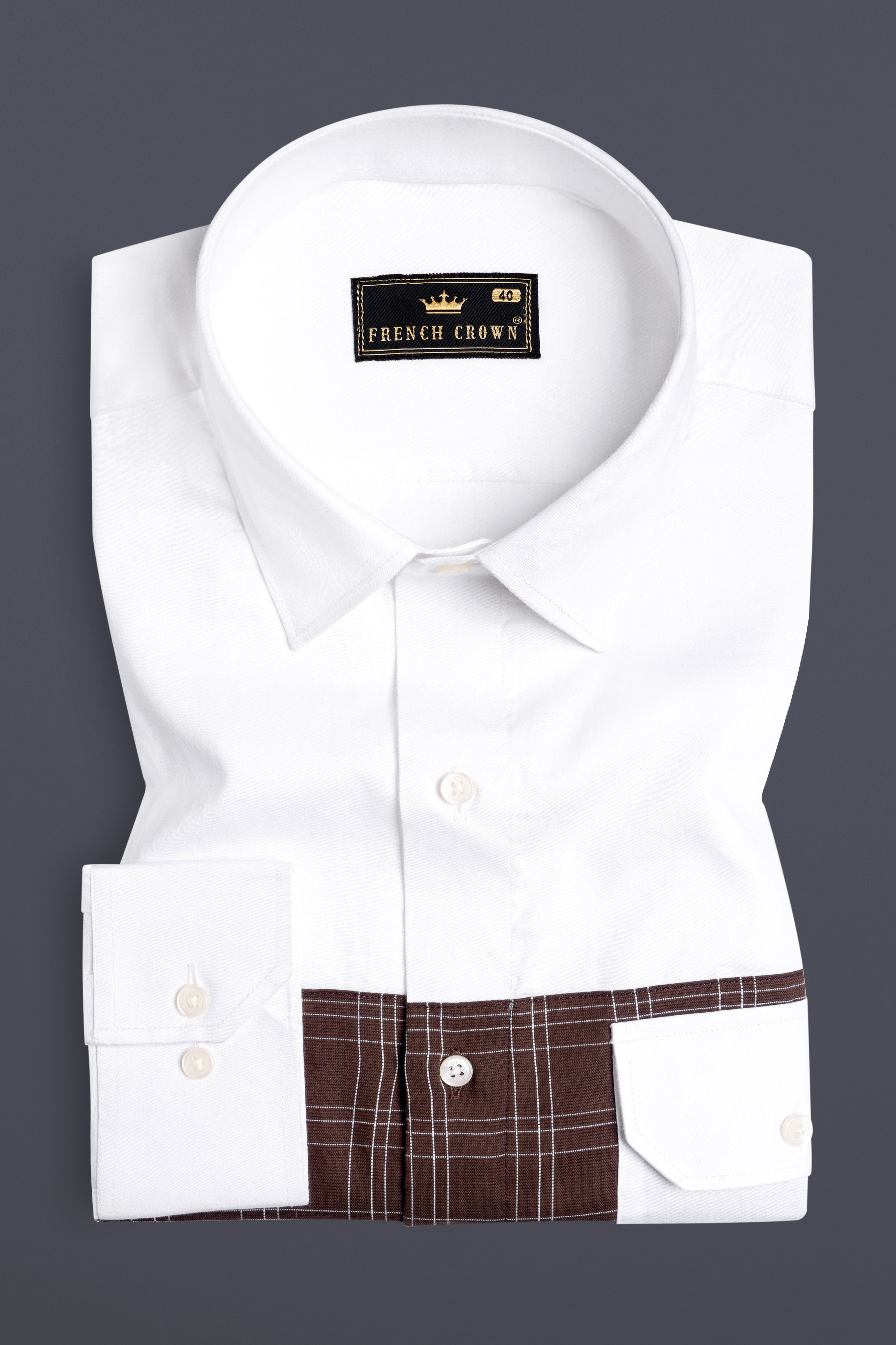 Bright White with Bistre Brown Plaid Super Soft Premium Cotton Designer Shirt