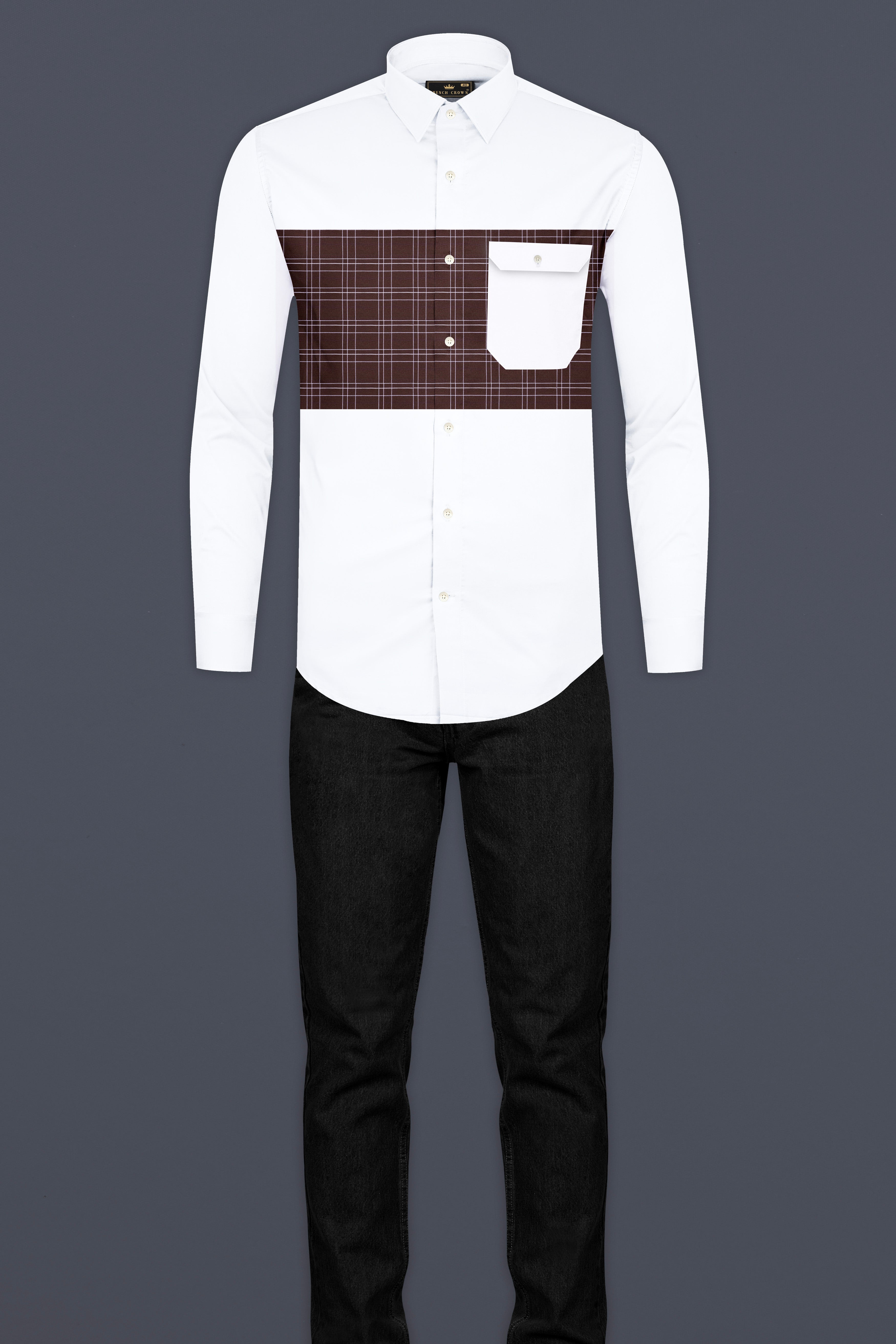 Bright White with Bistre Brown Plaid Super Soft Premium Cotton Designer Shirt