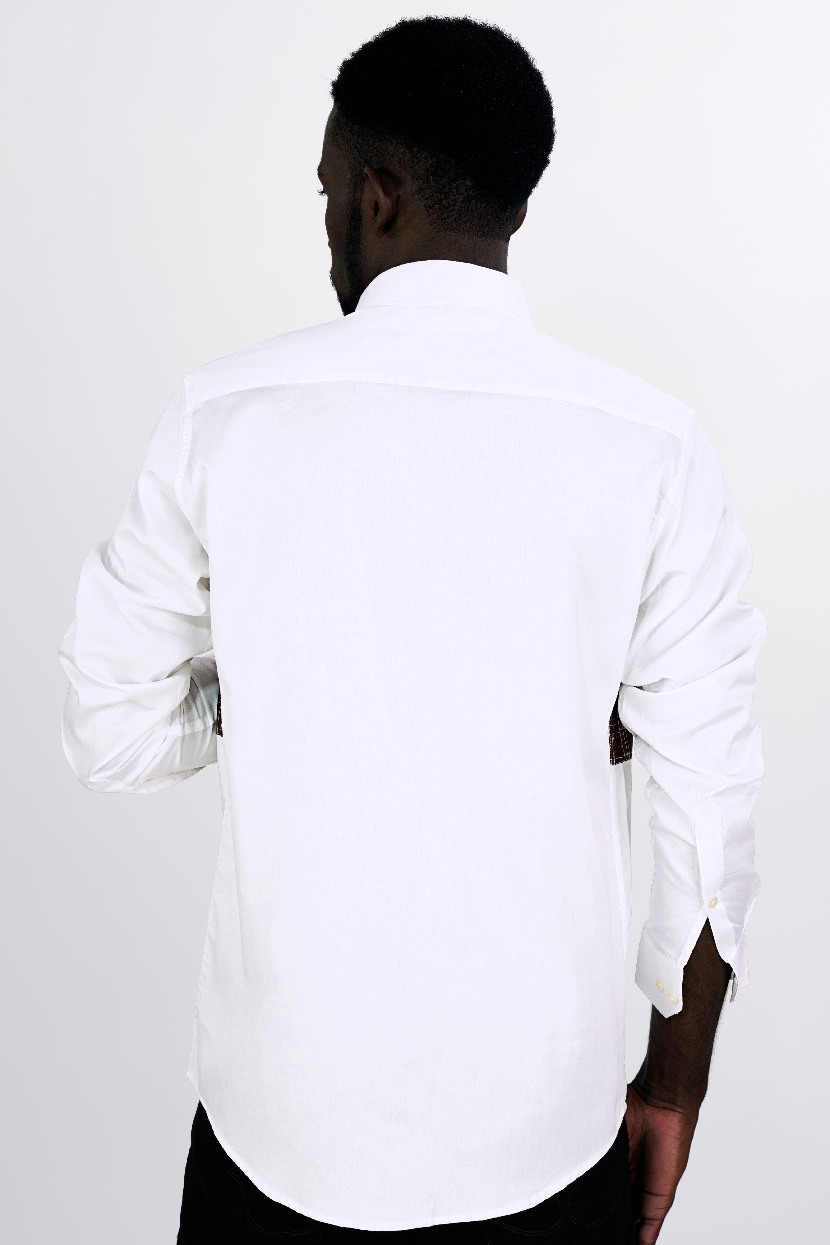 Bright White with Bistre Brown Plaid Super Soft Premium Cotton Designer Shirt