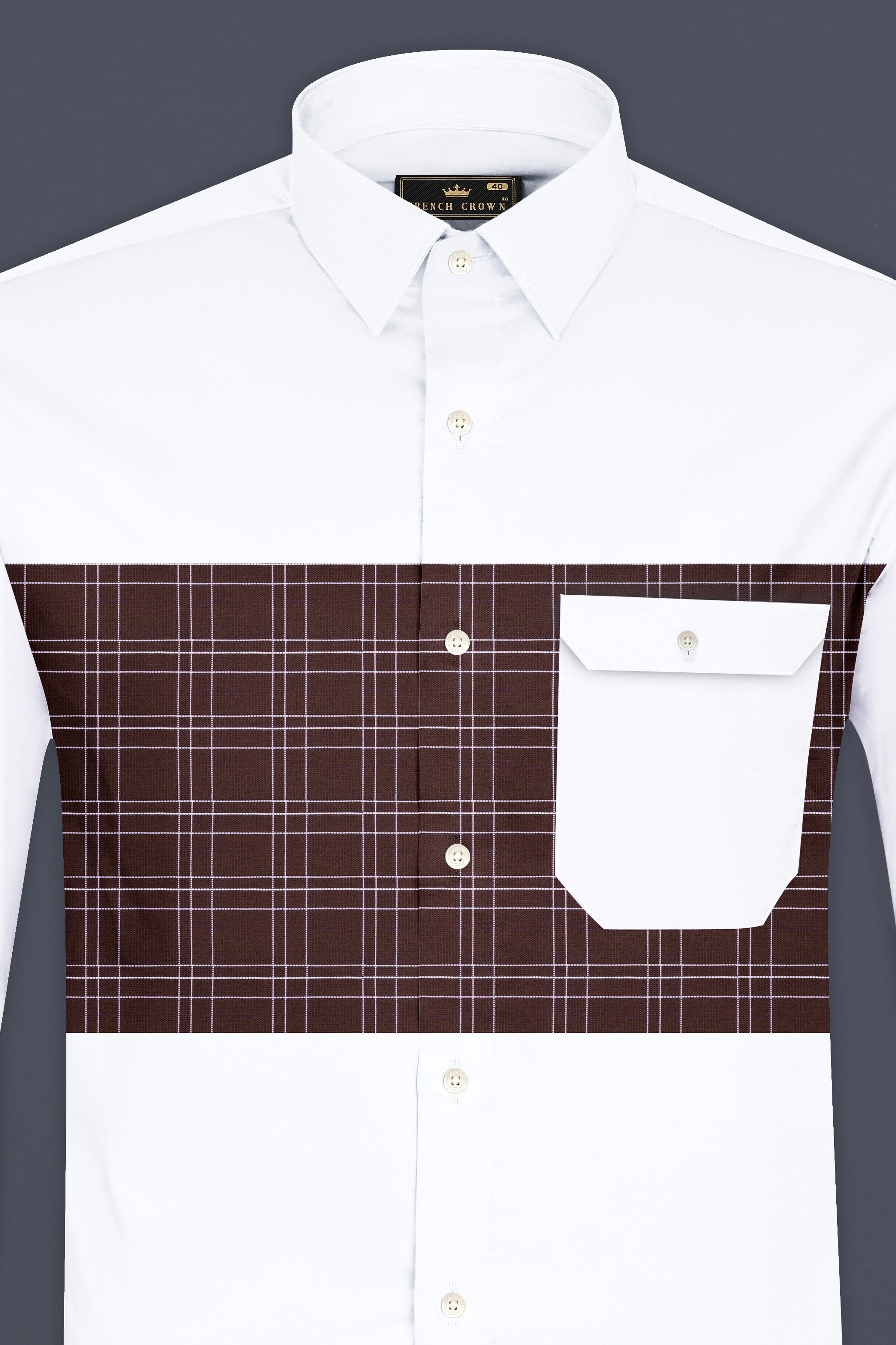 Bright White with Bistre Brown Plaid Super Soft Premium Cotton Designer Shirt